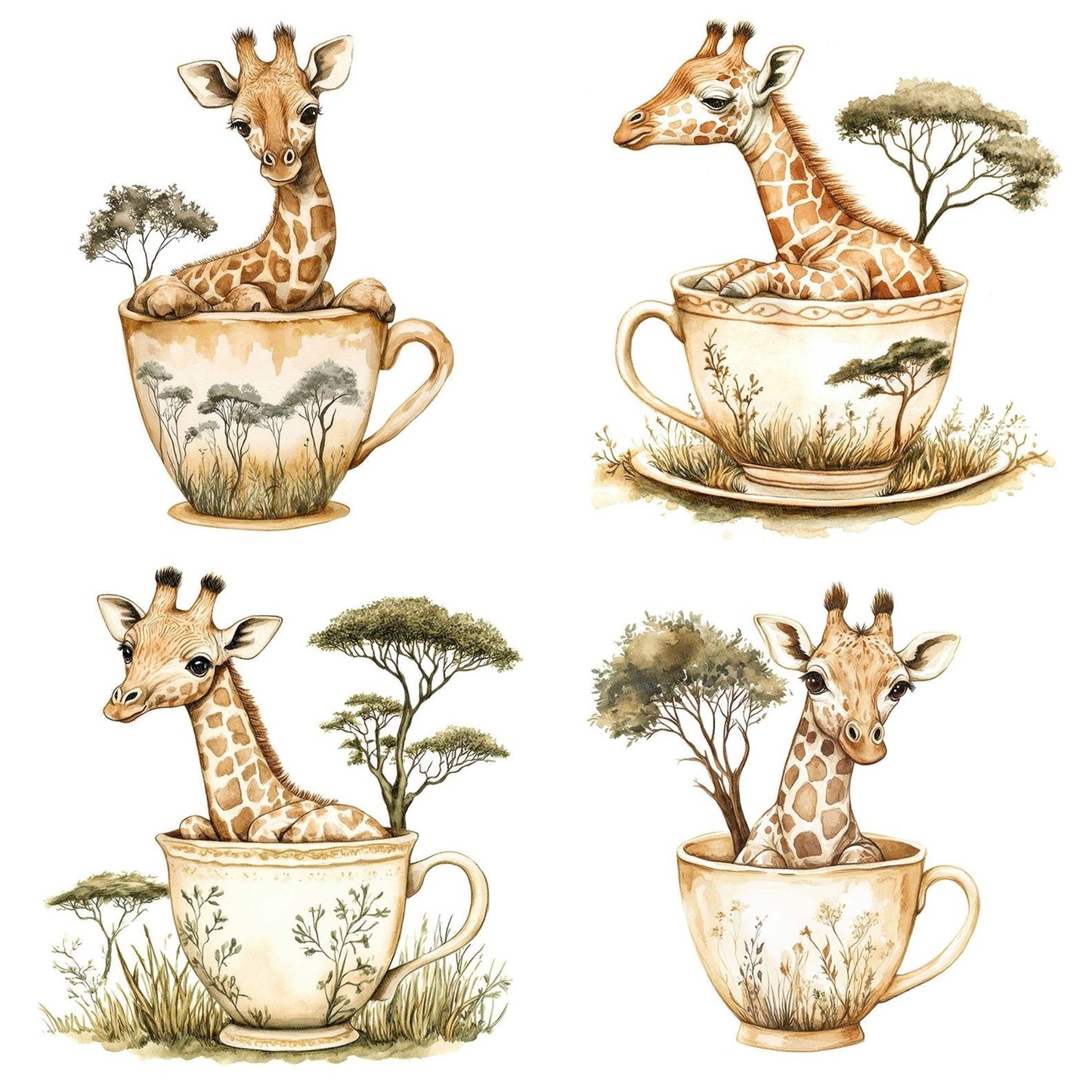 Giraffe in Savanna Teacup Clipart Set (DDD005701)