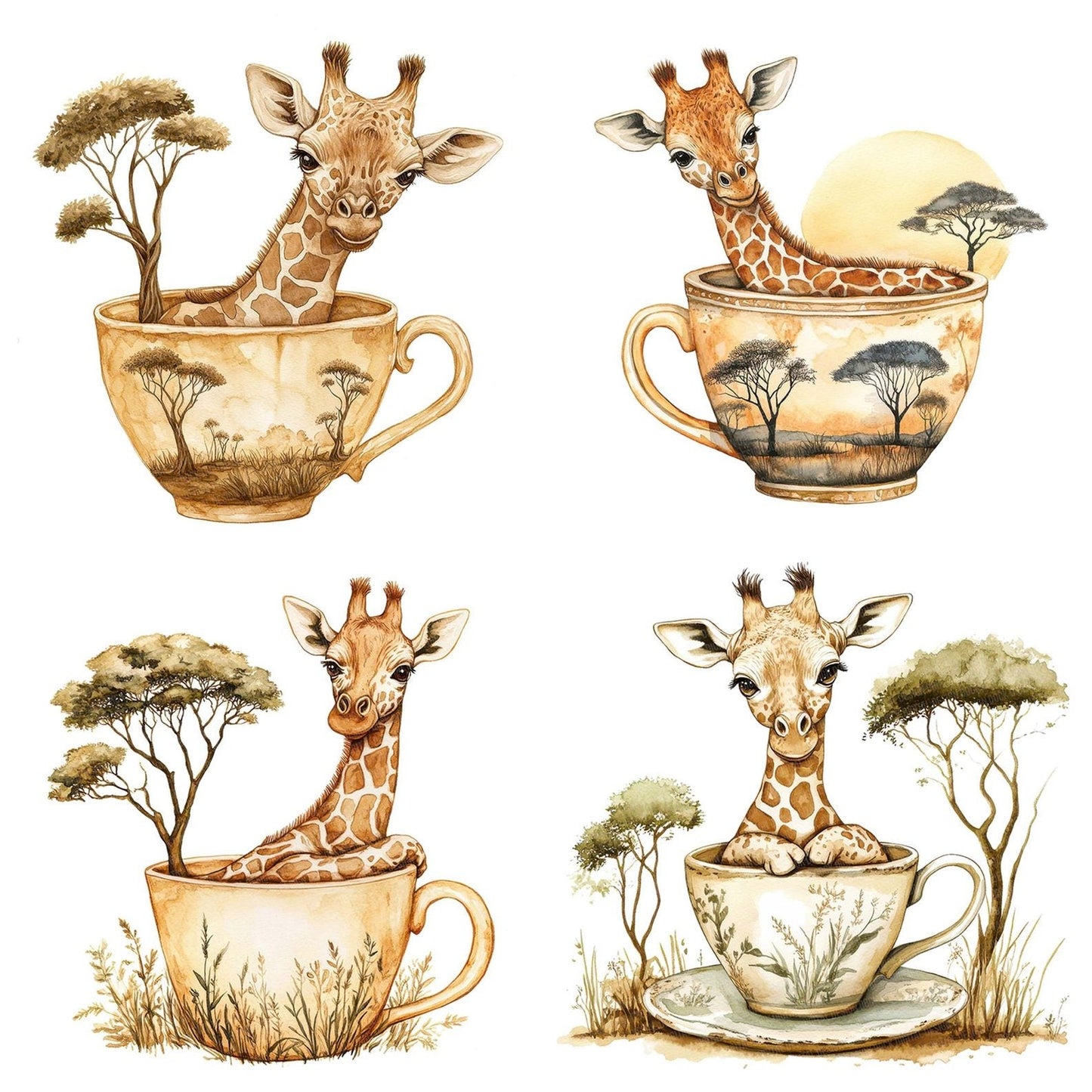 Giraffe in Savanna Teacup Clipart Set (DDD005701)