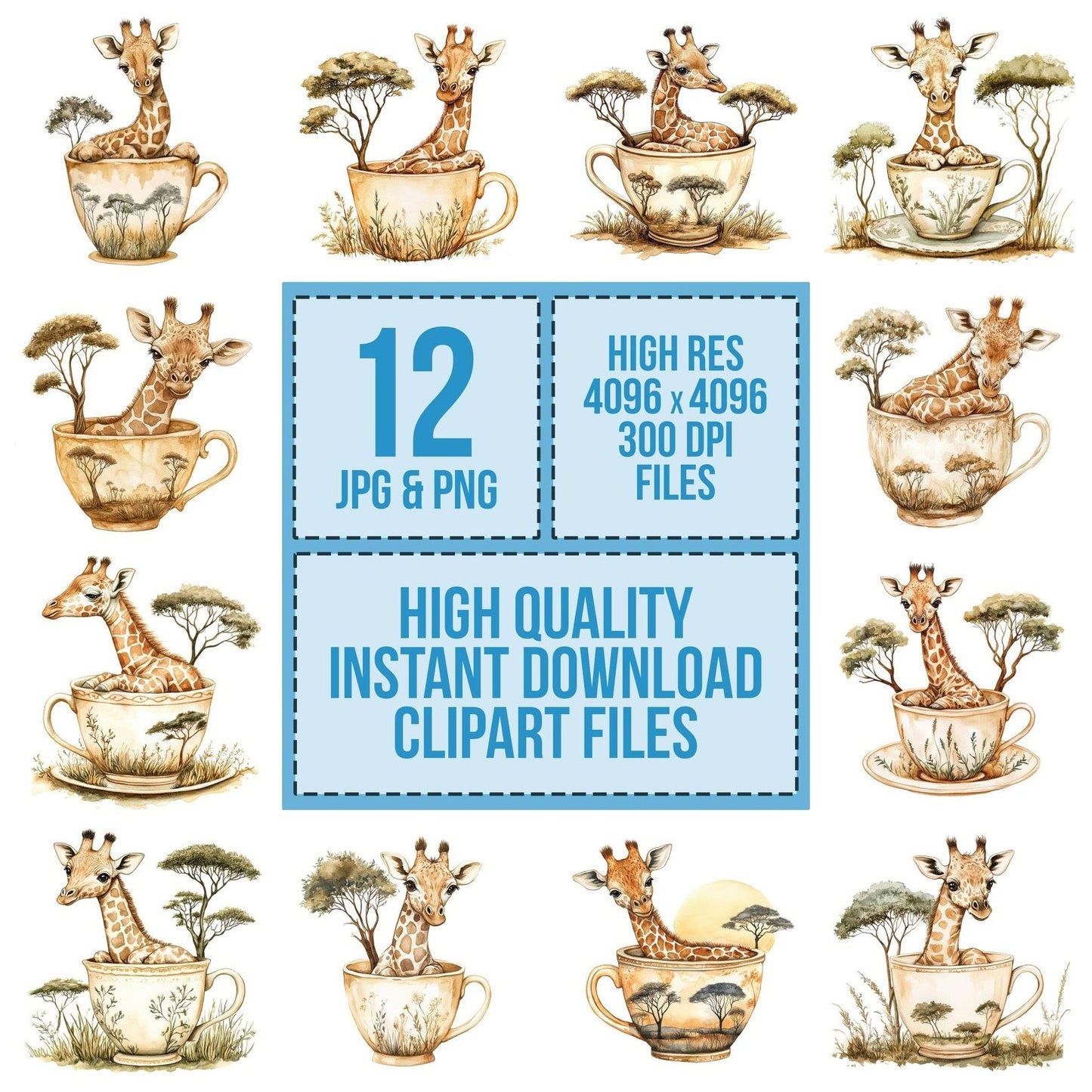 Giraffe in Savanna Teacup Clipart Set (DDD005701)