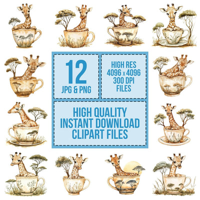 Giraffe in Savanna Teacup Clipart Set (DDD005701)
