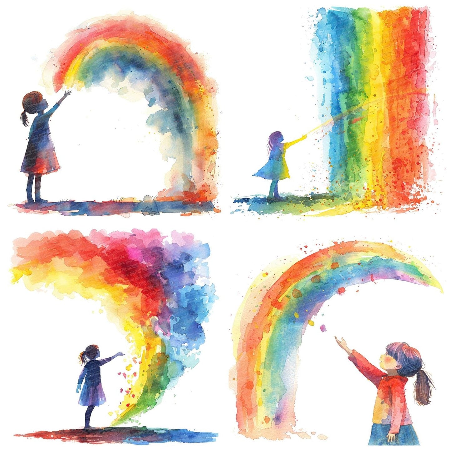 Girl Reaching to touch Rainbow Clipart Set (DDD005704)