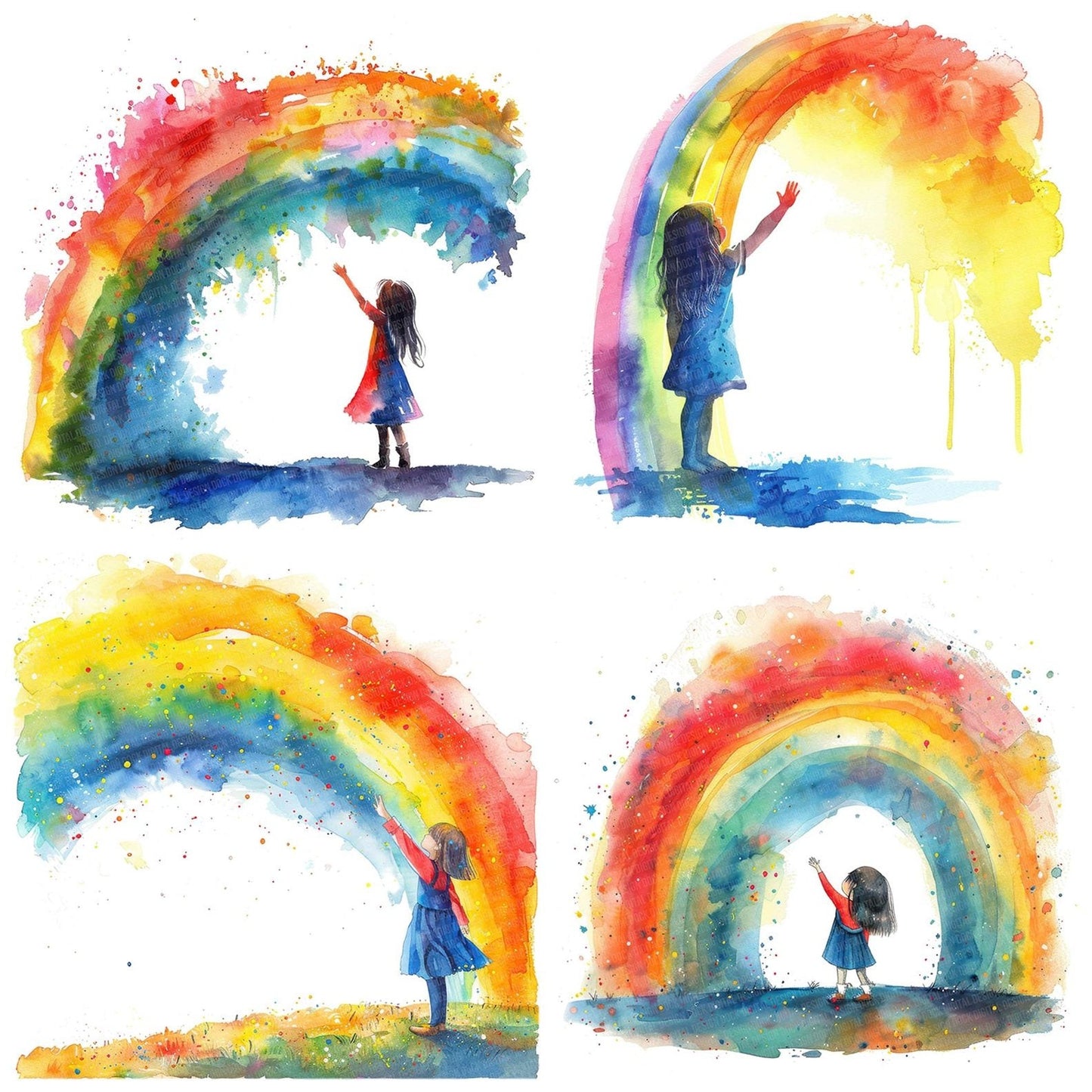 Girl Reaching to touch Rainbow Clipart Set (DDD005704)