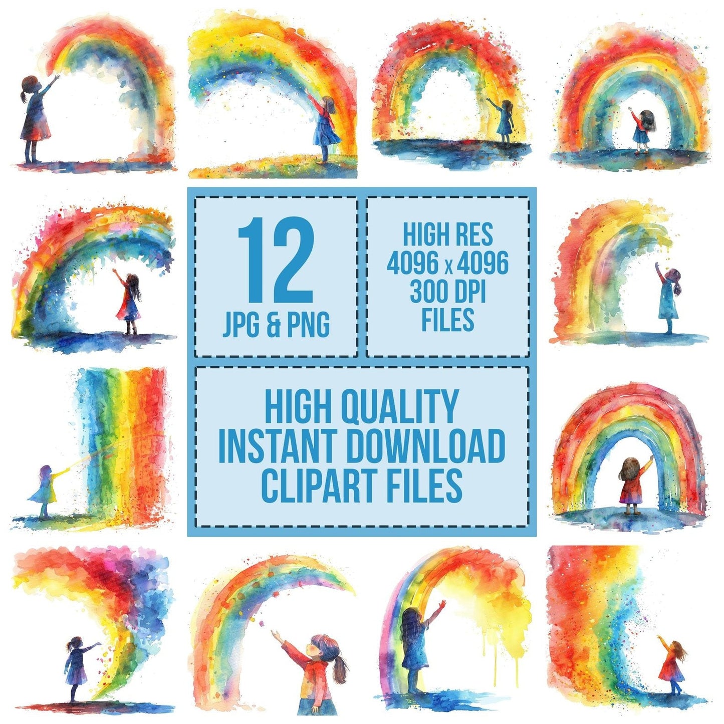 Girl Reaching to touch Rainbow Clipart Set (DDD005704)