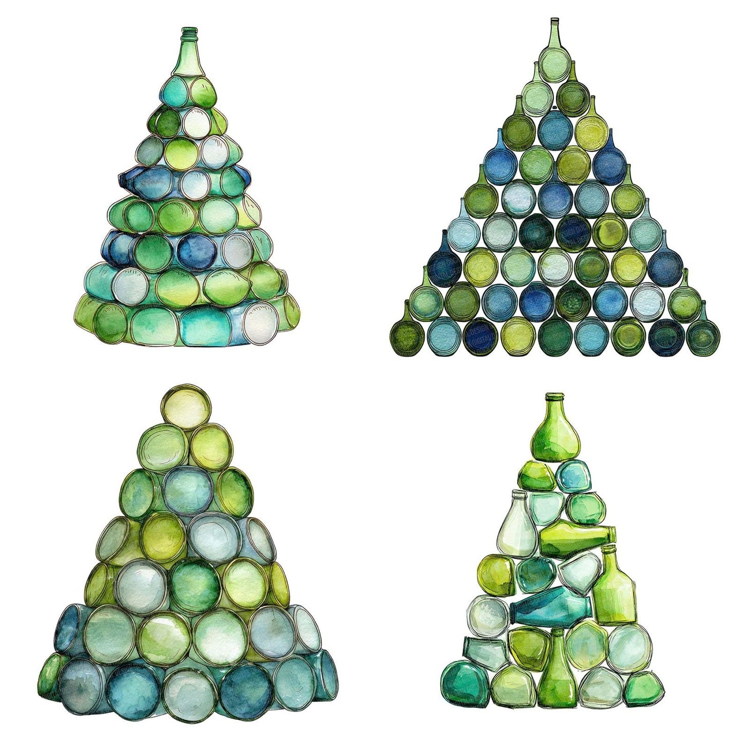 Glass Bottle Christmas Tree Clipart Set (DDD005711)