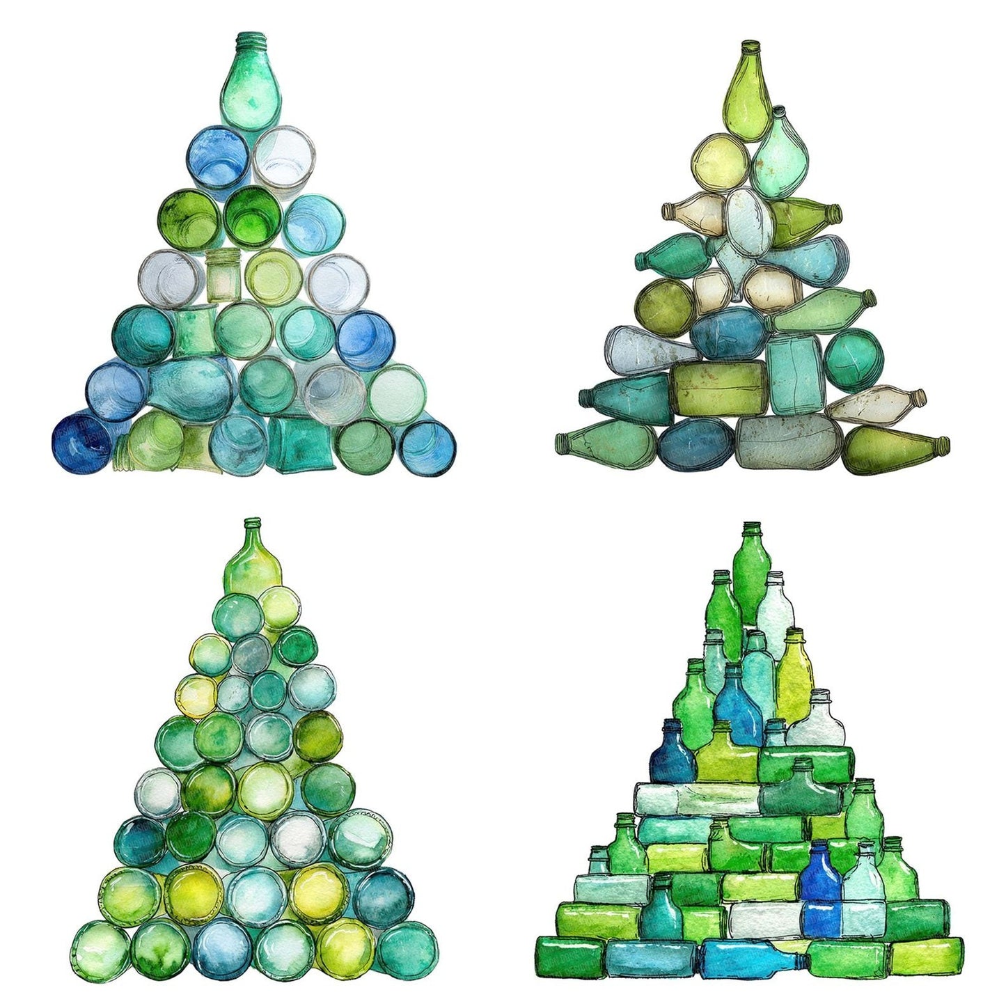 Glass Bottle Christmas Tree Clipart Set (DDD005711)