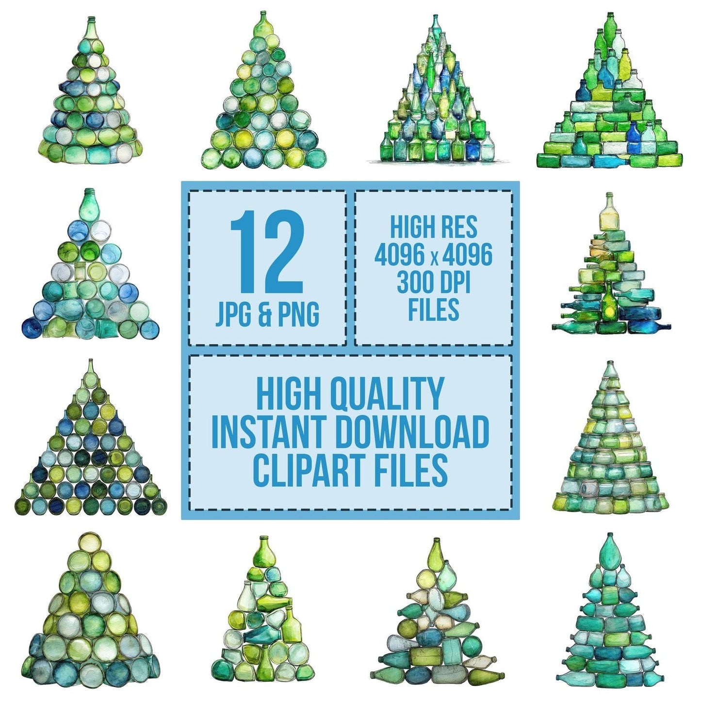 Glass Bottle Christmas Tree Clipart Set (DDD005711)