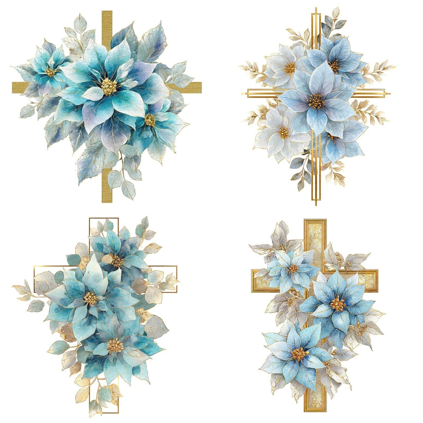 Gold Cross with Winter Poinsettias Clipart Set (DDD005718)