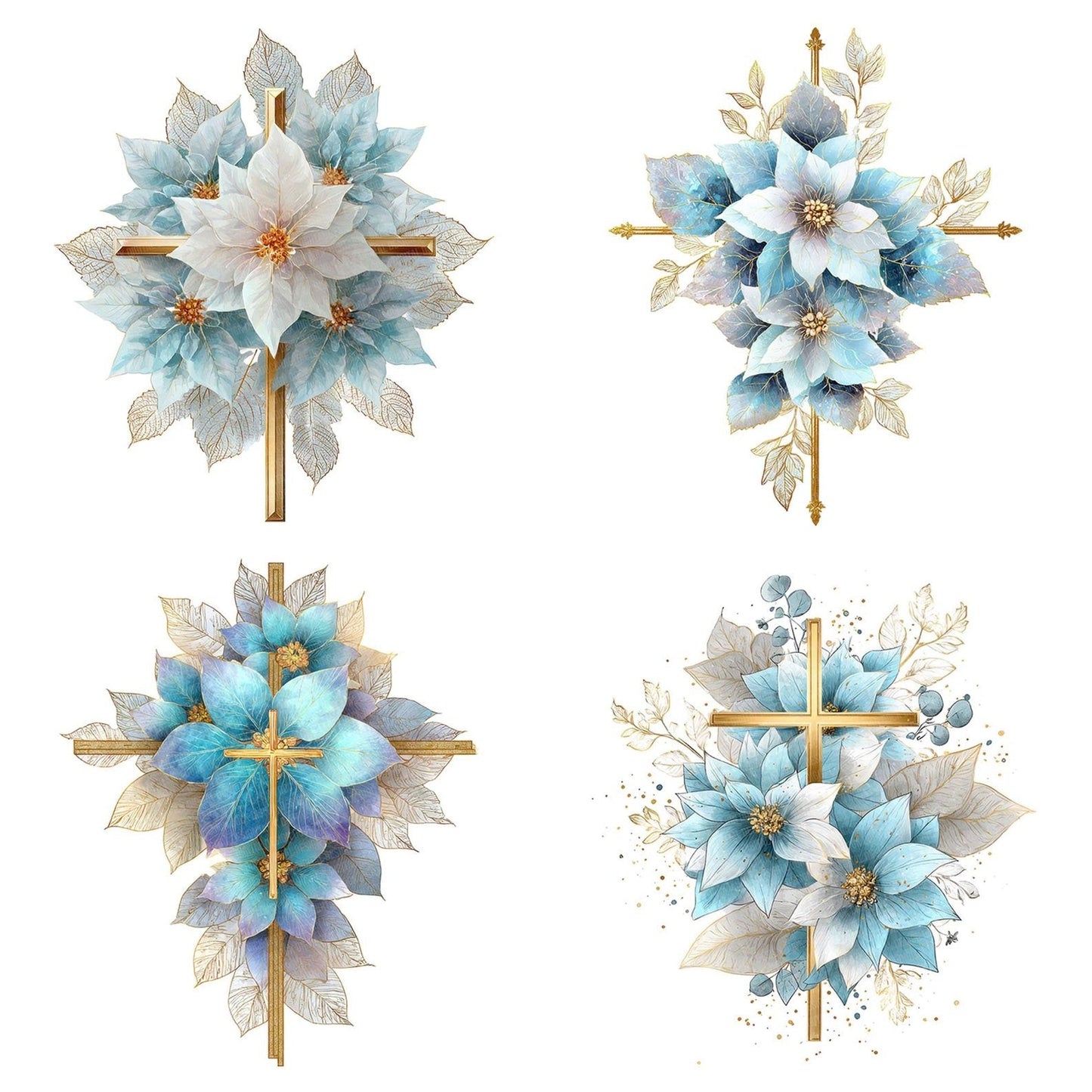 Gold Cross with Winter Poinsettias Clipart Set (DDD005718)