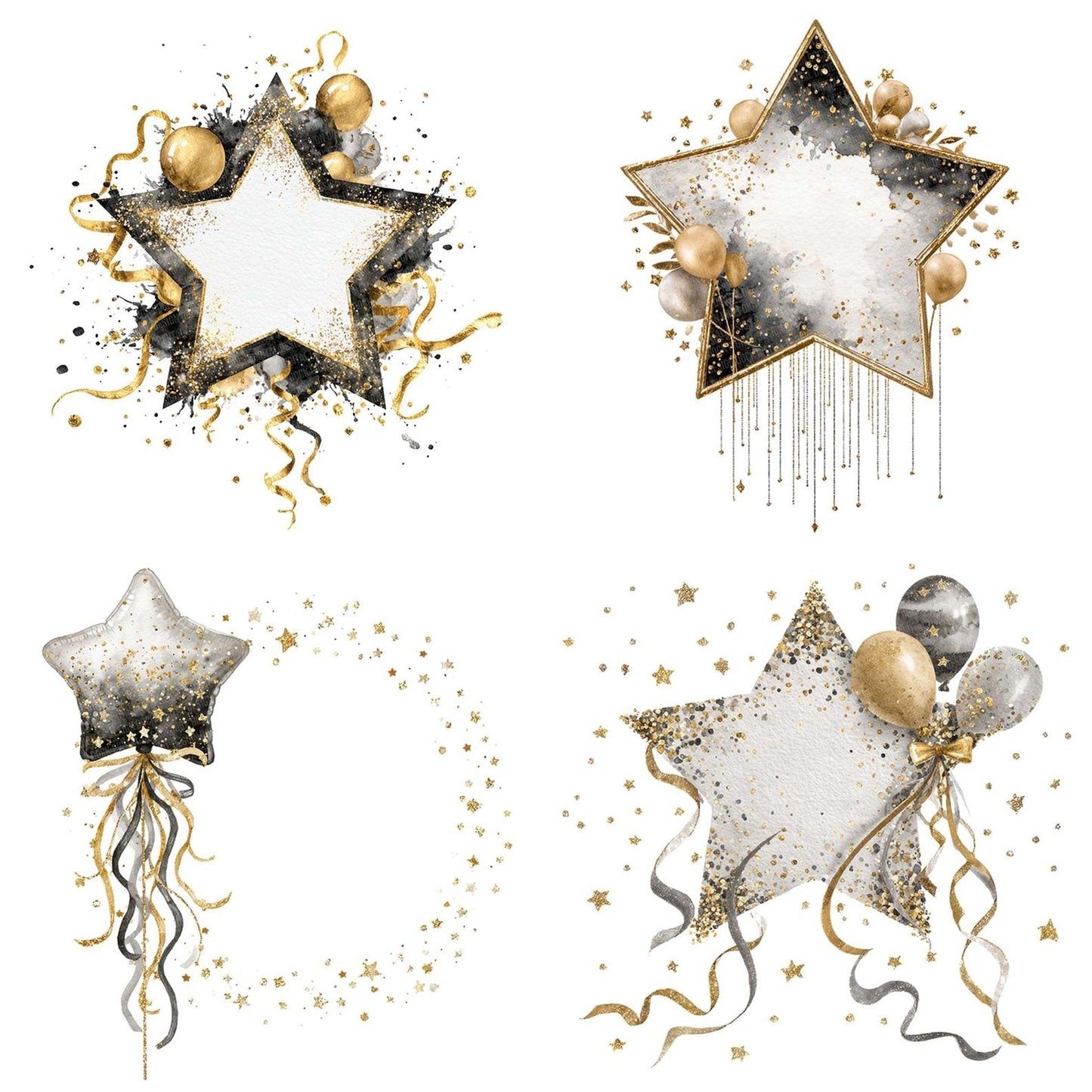 Gold Star Balloon Frame Clipart Set (DDD005720)