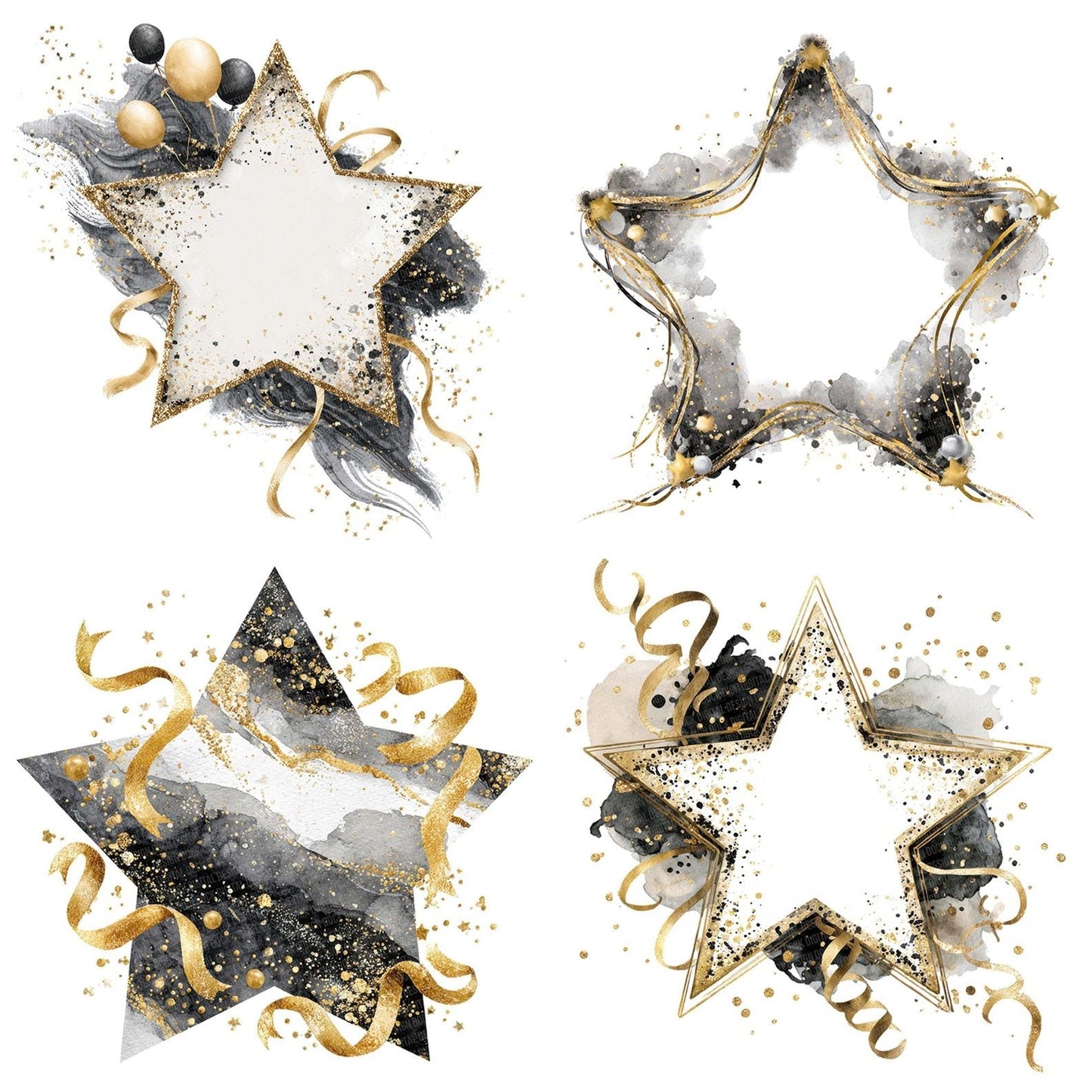 Gold Star Balloon Frame Clipart Set (DDD005720)