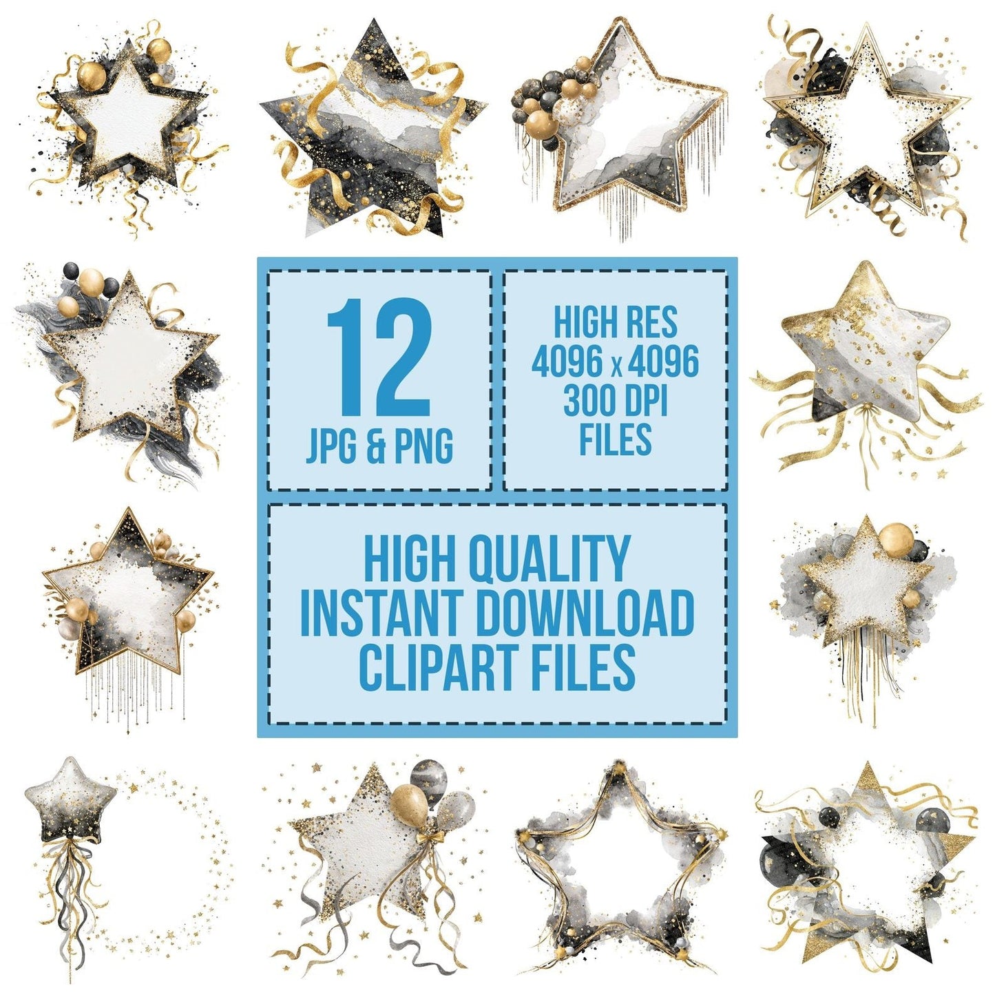 Gold Star Balloon Frame Clipart Set (DDD005720)