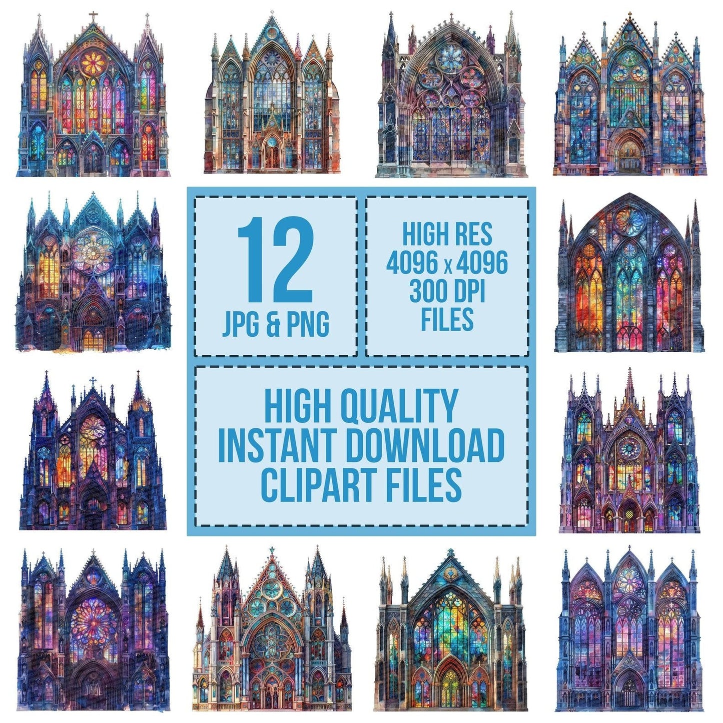 Gothic Cathedral Stained Glass Clipart Set (DDD005737)