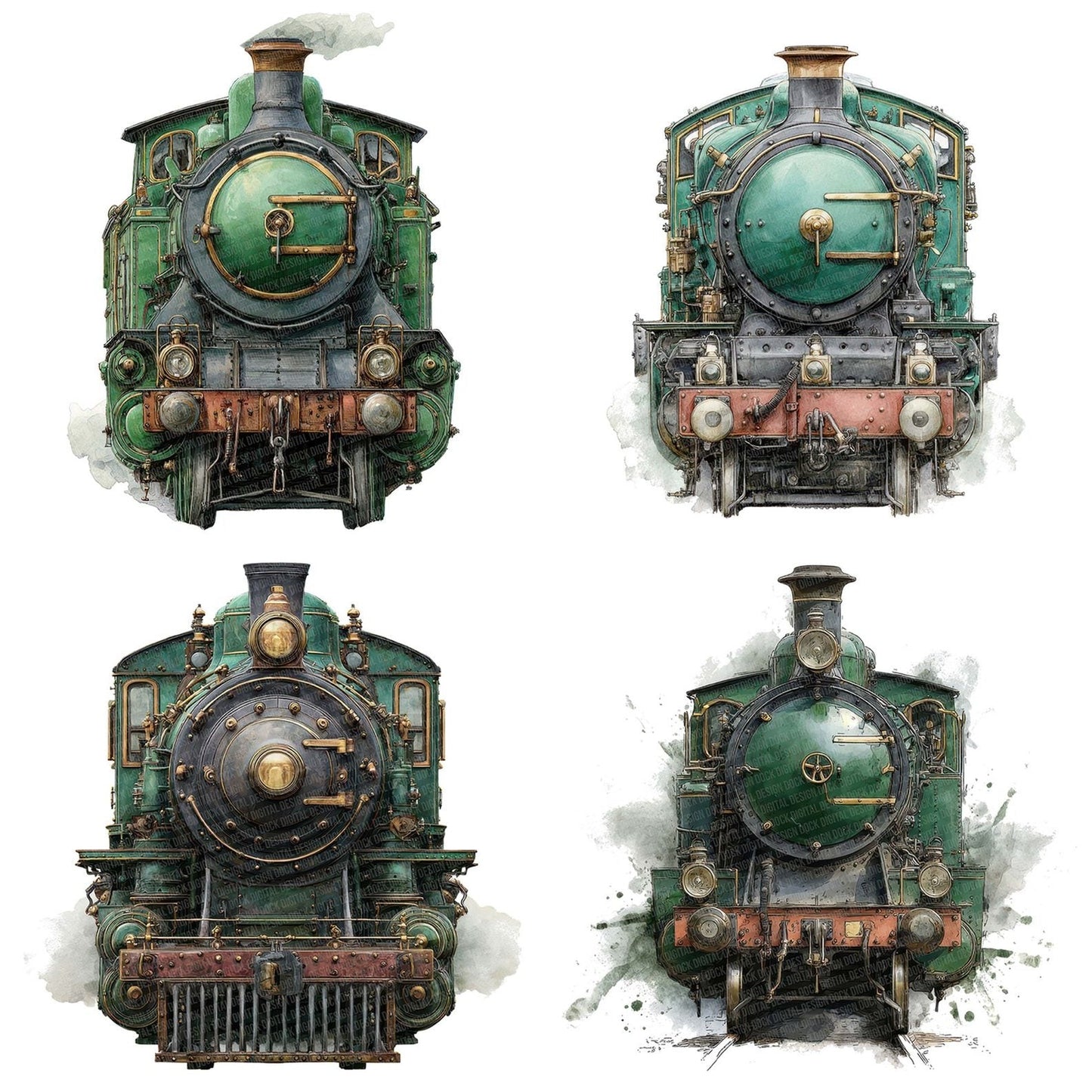 Green Steam Train Clipart Set (DDD005747)