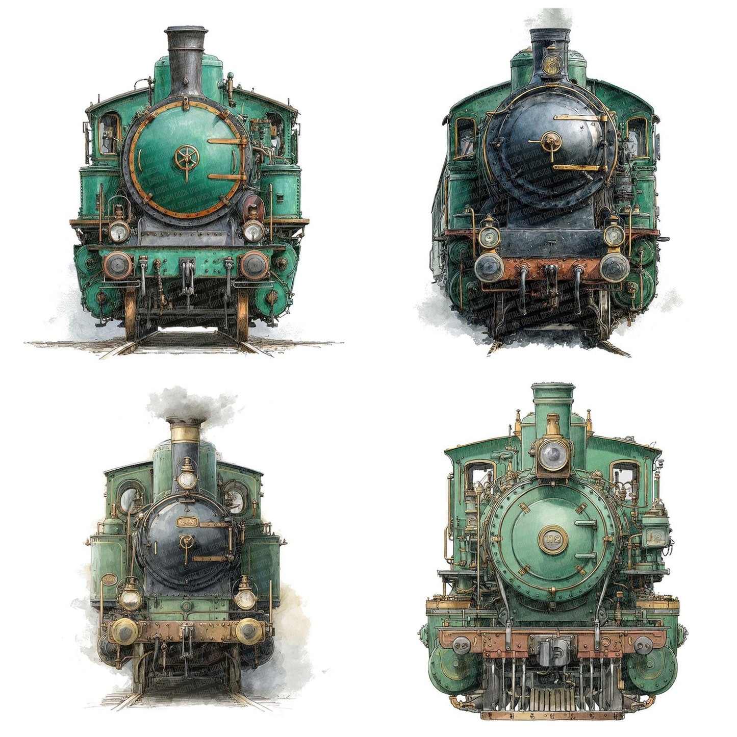 Green Steam Train Clipart Set (DDD005747)