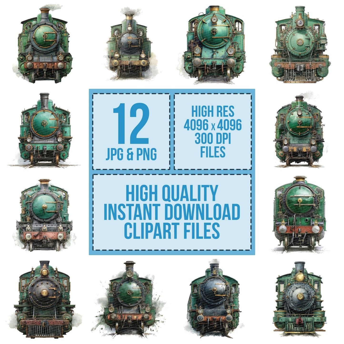 Green Steam Train Clipart Set (DDD005747)