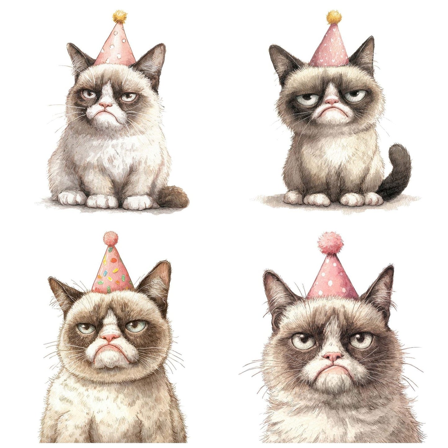 Grumpy Cat in Party Hat Clipart Set (DDD005752)