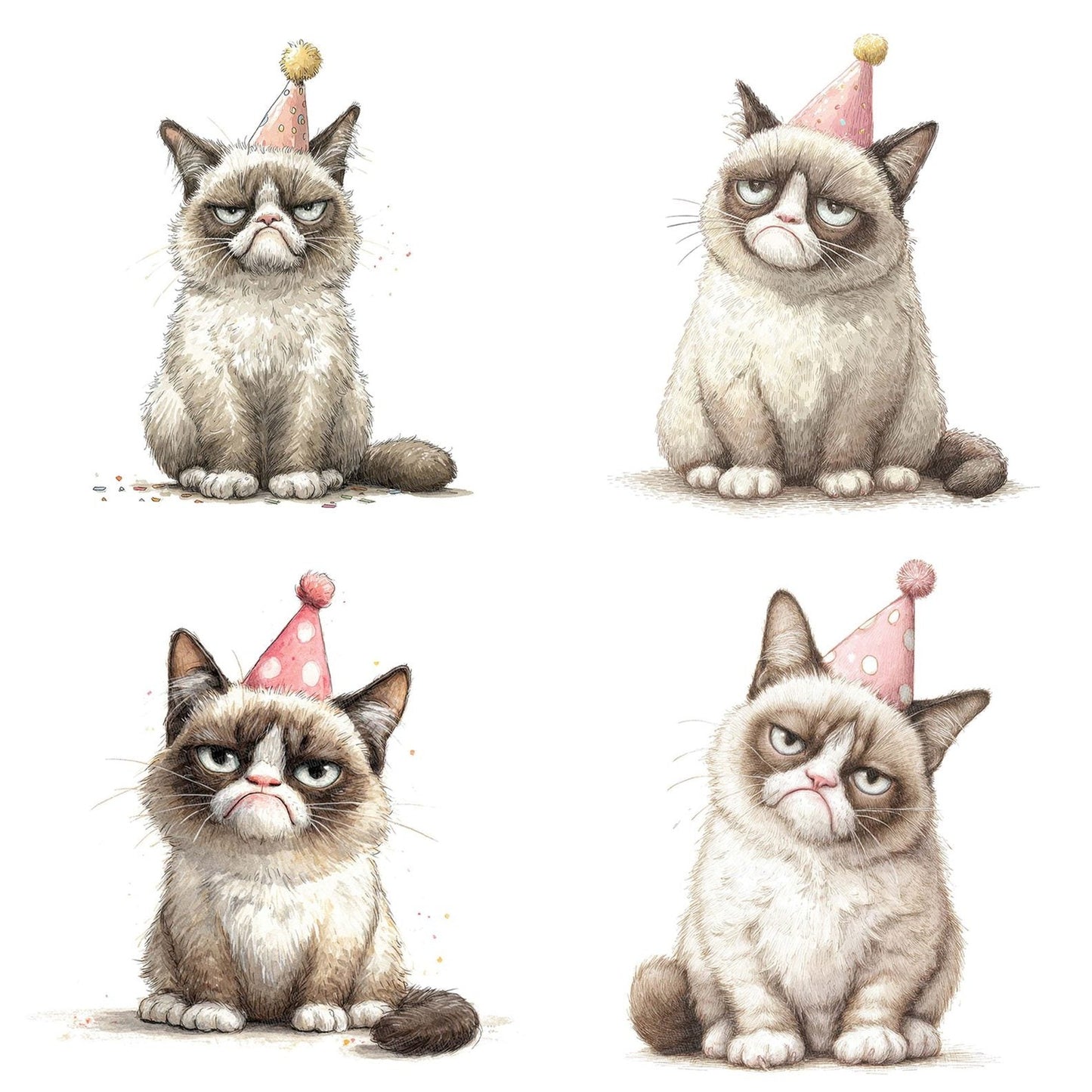 Grumpy Cat in Party Hat Clipart Set (DDD005752)