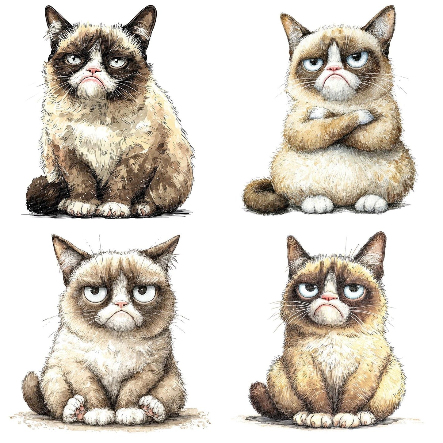 Grumpy Watercolour Cat Clipart Set (DDD005757)