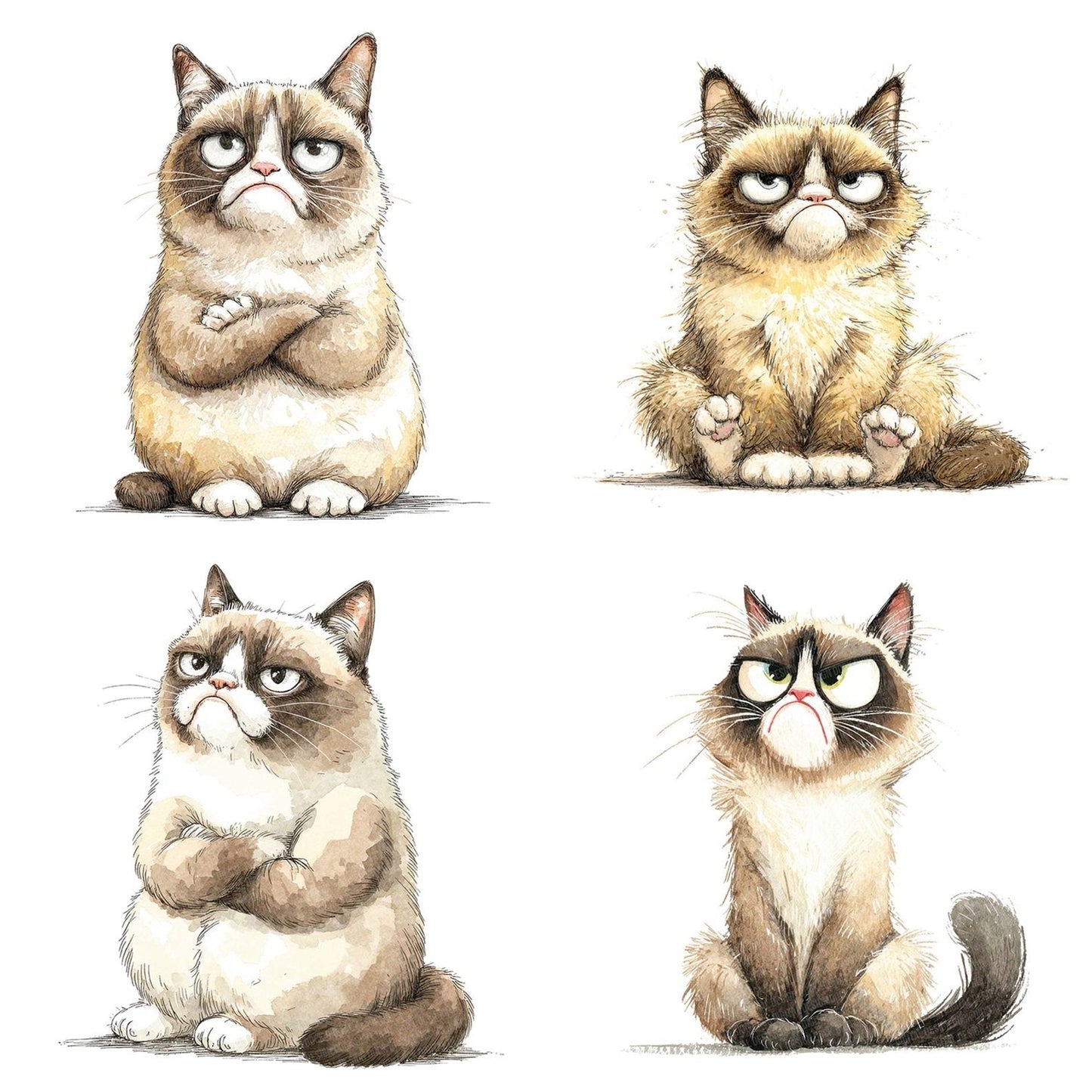 Grumpy Watercolour Cat Clipart Set (DDD005757)
