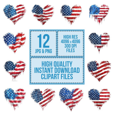 Grunge USA Flag Heart Clipart Set (DDD005766)
