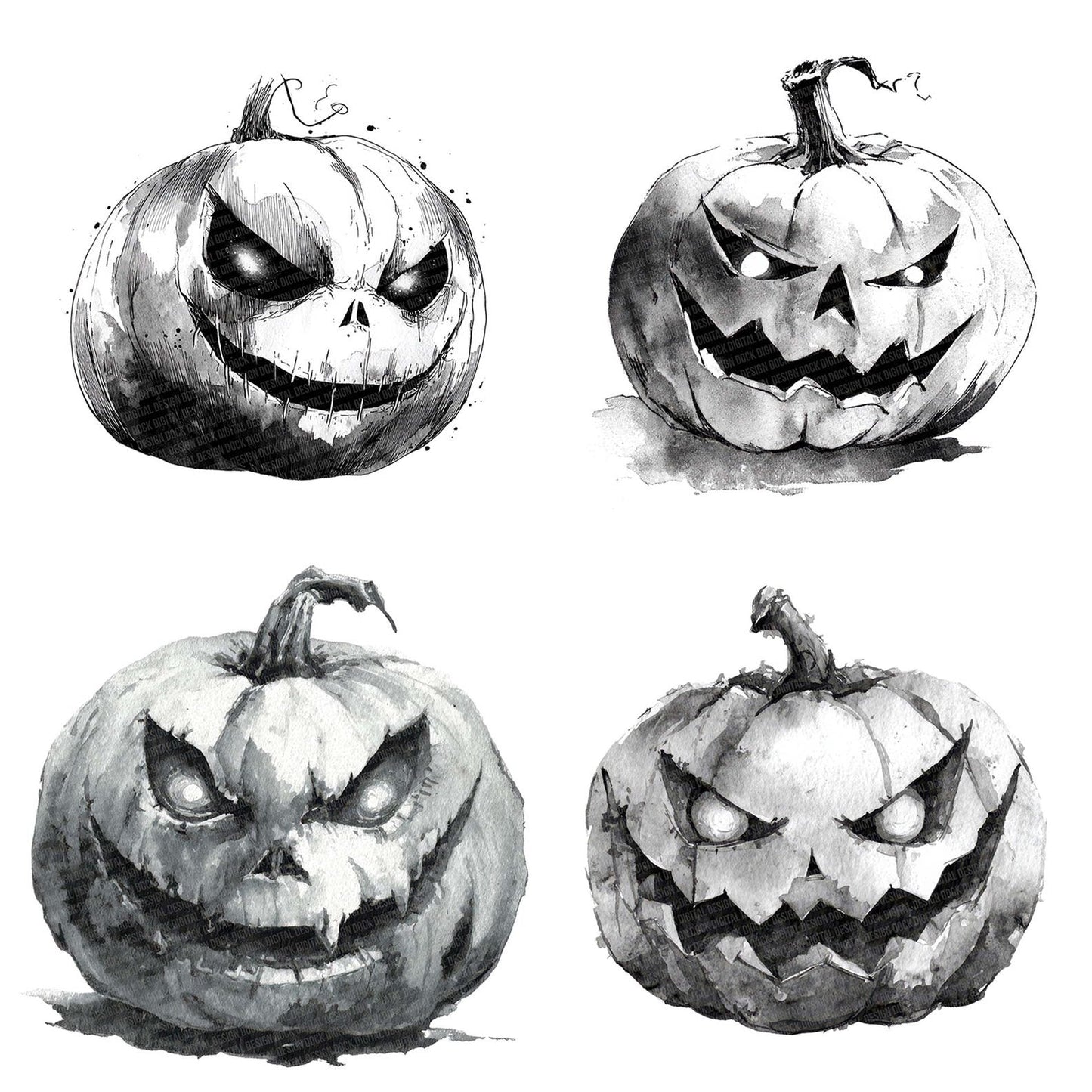 Halloween Black and White Pumpkin Clipart Set (DDD005770)