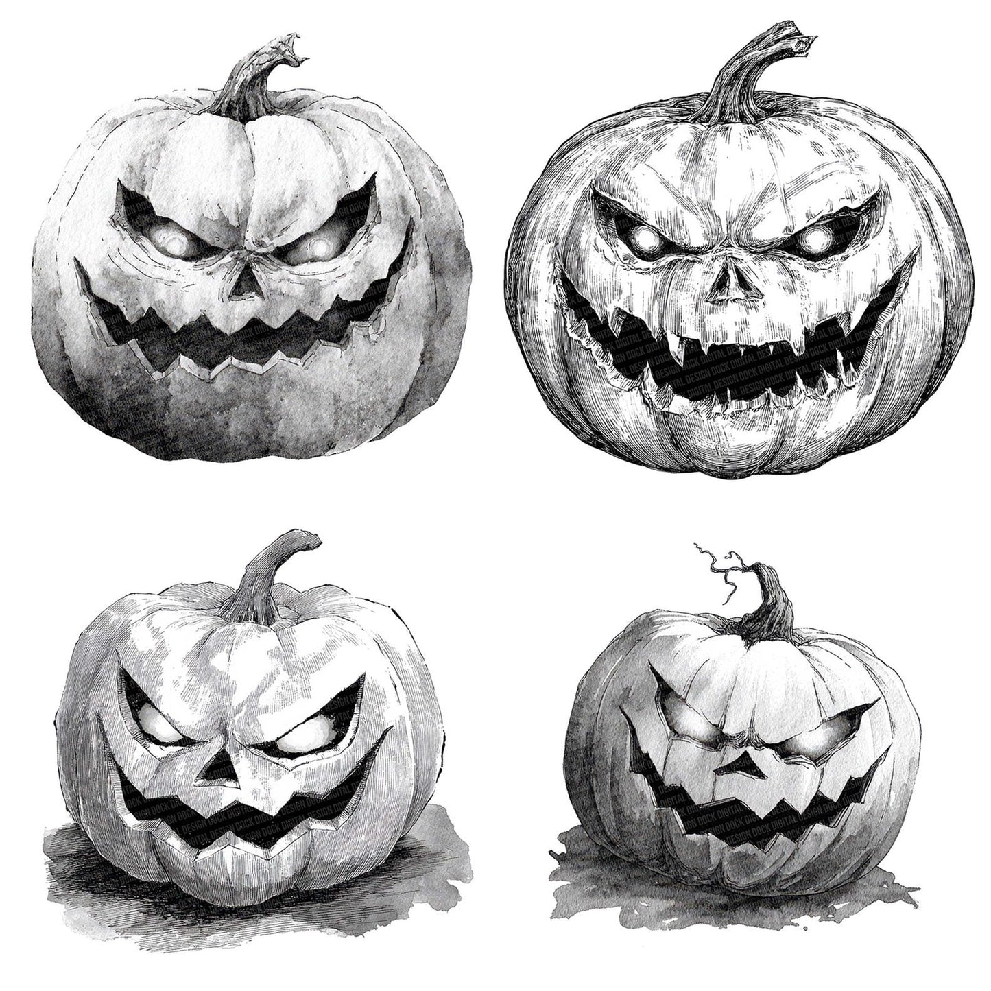 Halloween Black and White Pumpkin Clipart Set (DDD005770)