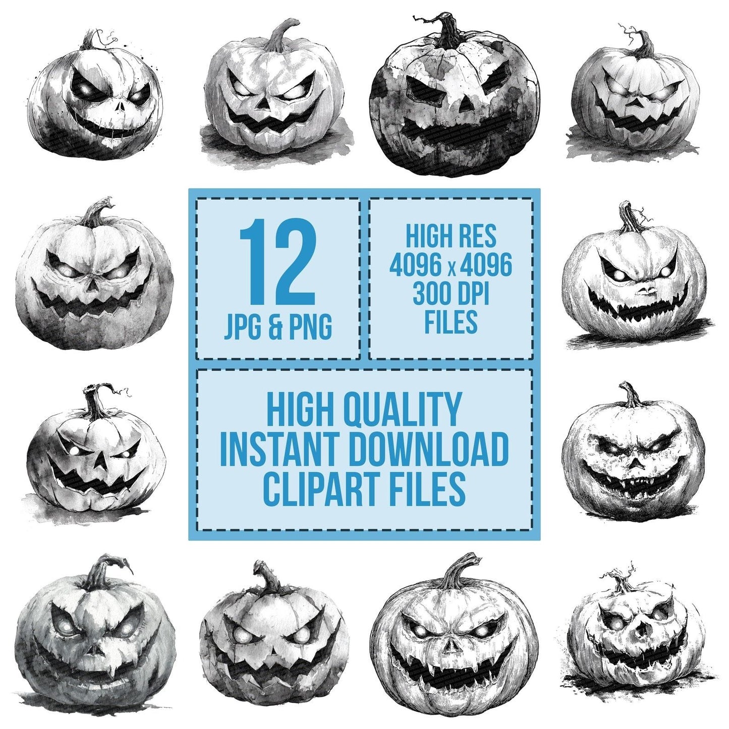 Halloween Black and White Pumpkin Clipart Set (DDD005770)
