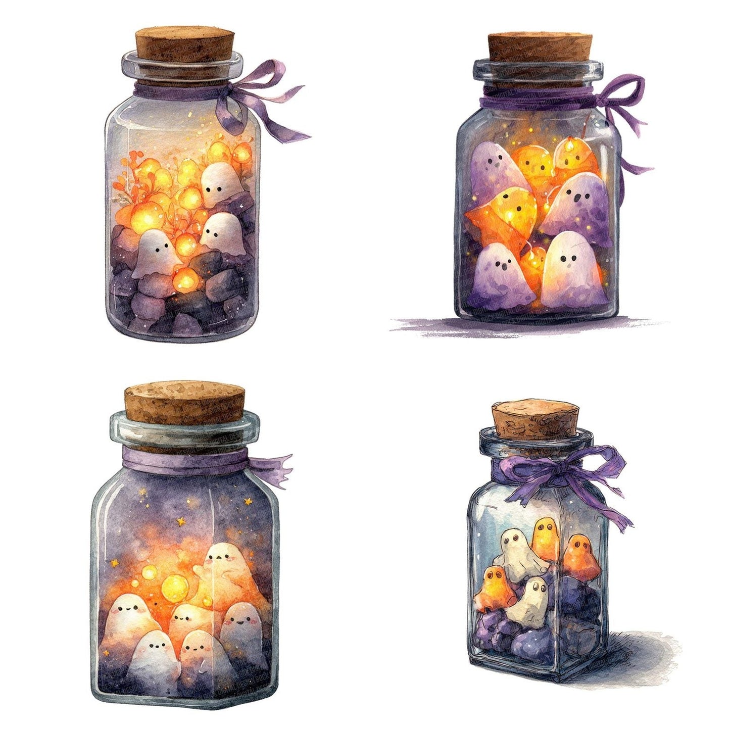 Halloween Jar with Ghost Lights Clipart Set (DDD005772)