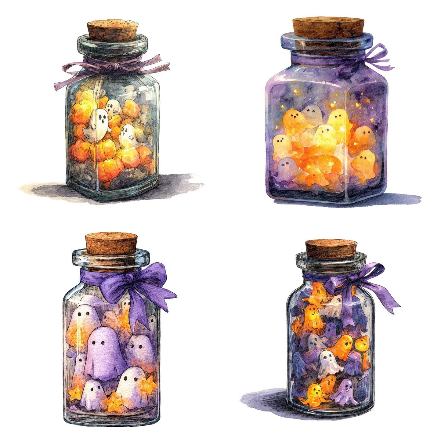 Halloween Jar with Ghost Lights Clipart Set (DDD005772)