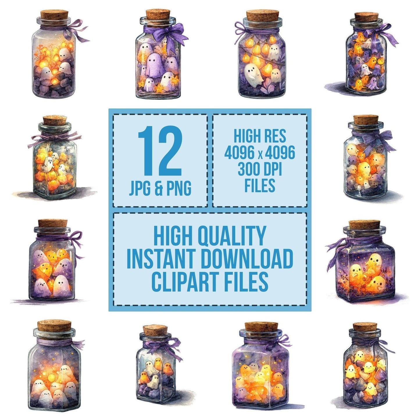 Halloween Jar with Ghost Lights Clipart Set (DDD005772)