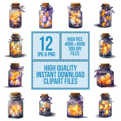 Halloween Jar with Ghost Lights Clipart Set (DDD005772)