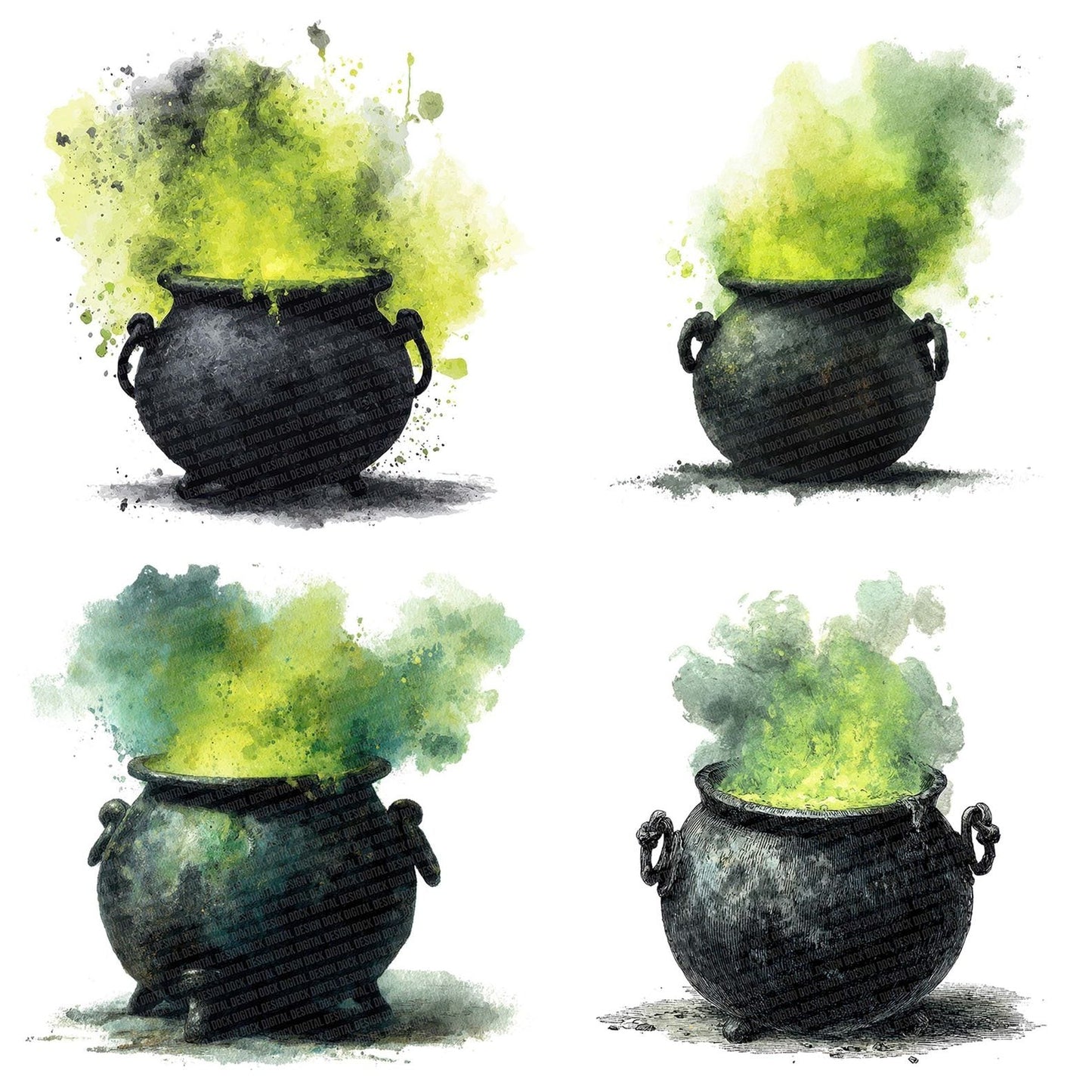 Halloween Watercolour Cauldron Clipart Set (DDD005774)