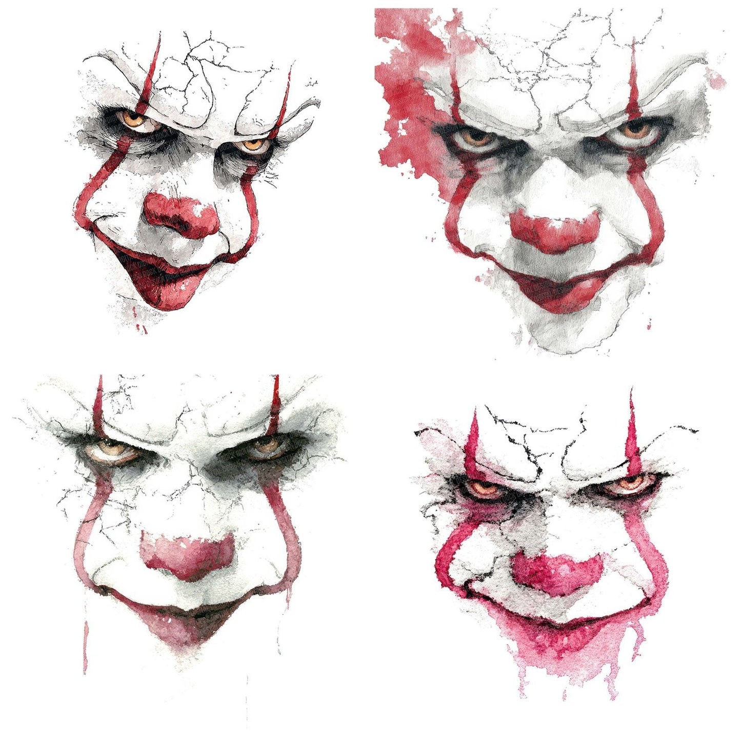 Halloween Watercolour Clown Portrait Clipart Set (DDD005775)