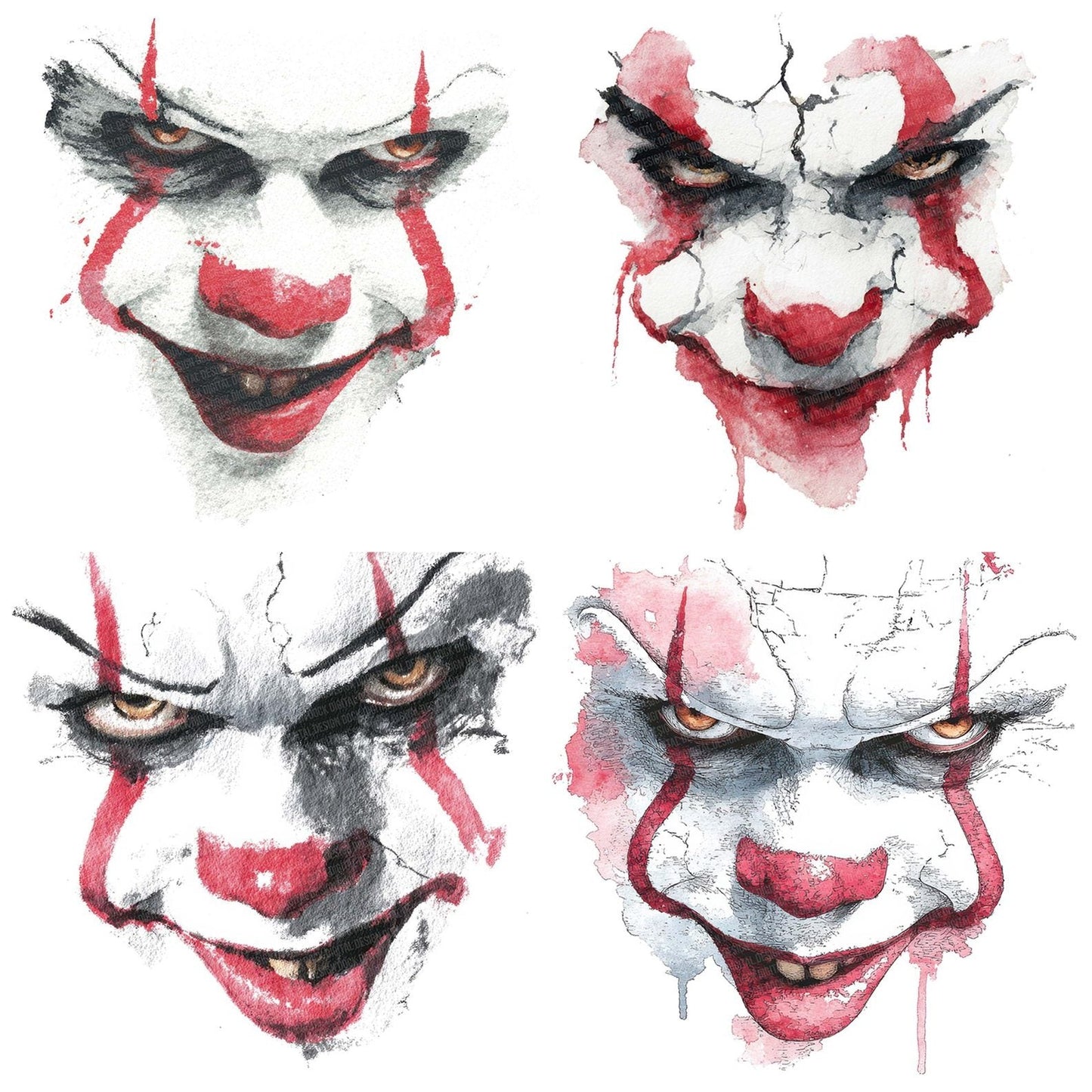 Halloween Watercolour Clown Portrait Clipart Set (DDD005775)