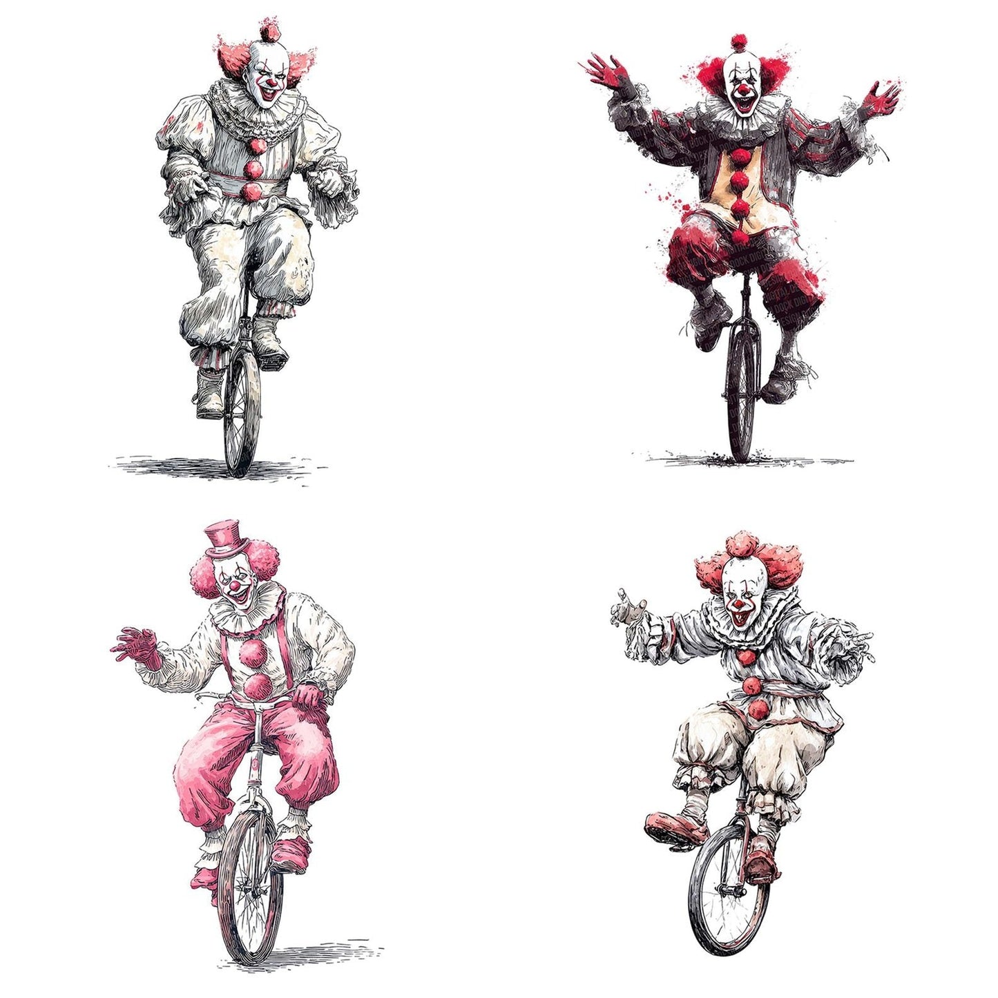 Halloween Watercolour Clown Unicycle Clipart Set (DDD005776)