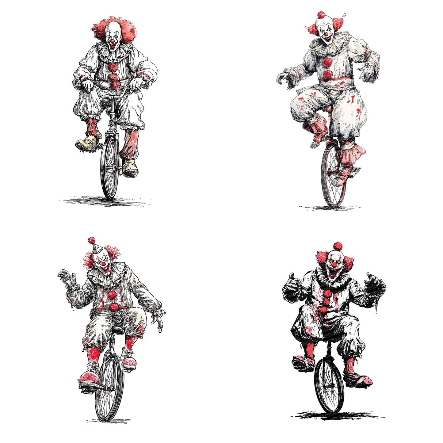 Halloween Watercolour Clown Unicycle Clipart Set (DDD005776)