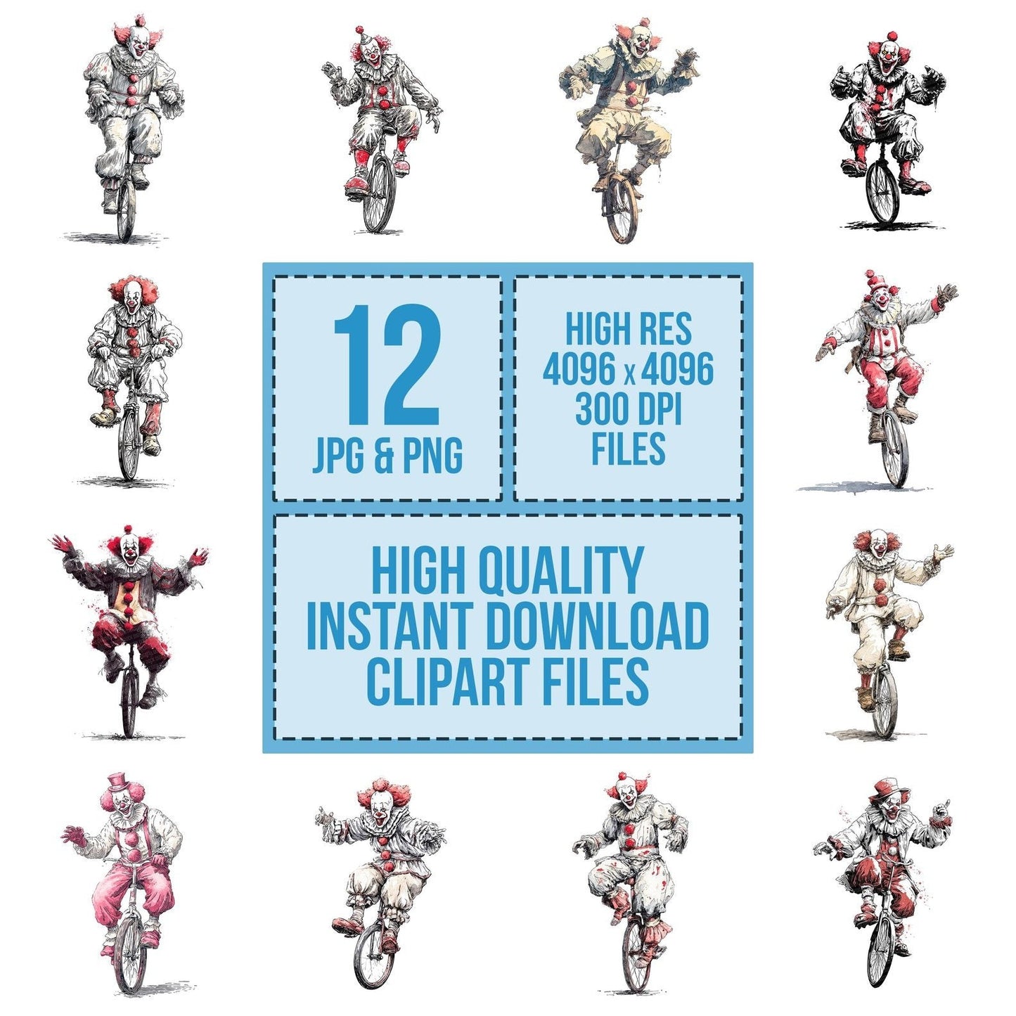Halloween Watercolour Clown Unicycle Clipart Set (DDD005776)