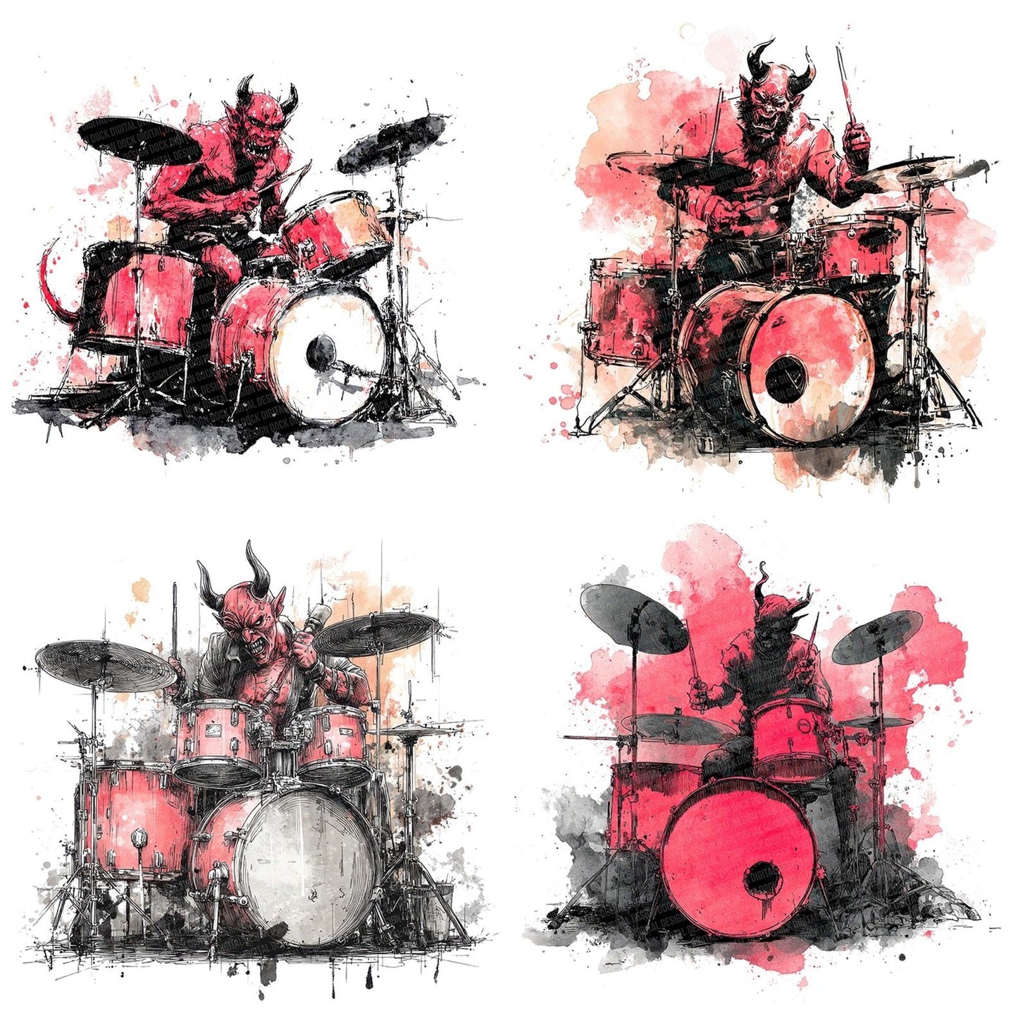 Halloween Watercolour Demon Drums Clipart Set (DDD005777)