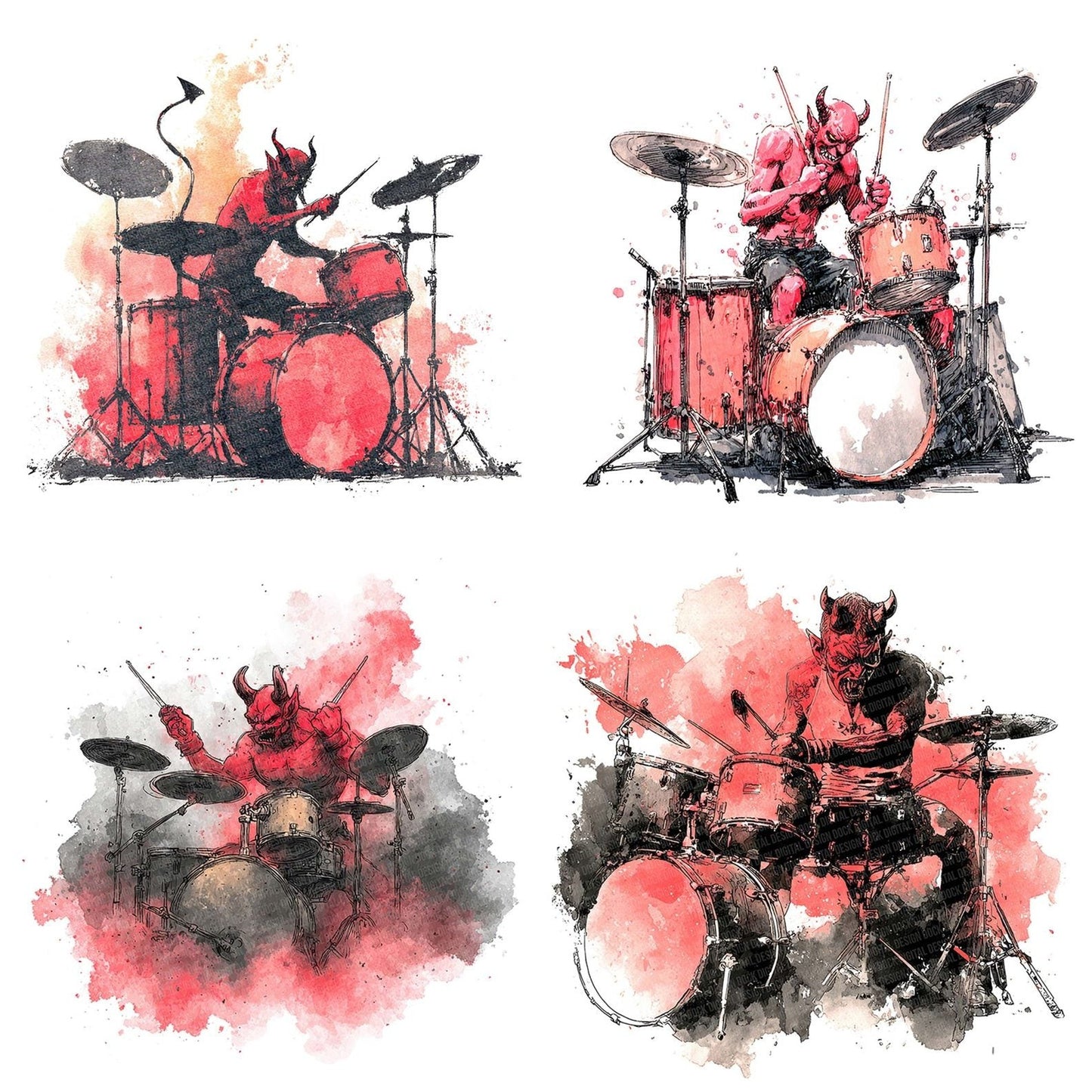 Halloween Watercolour Demon Drums Clipart Set (DDD005777)