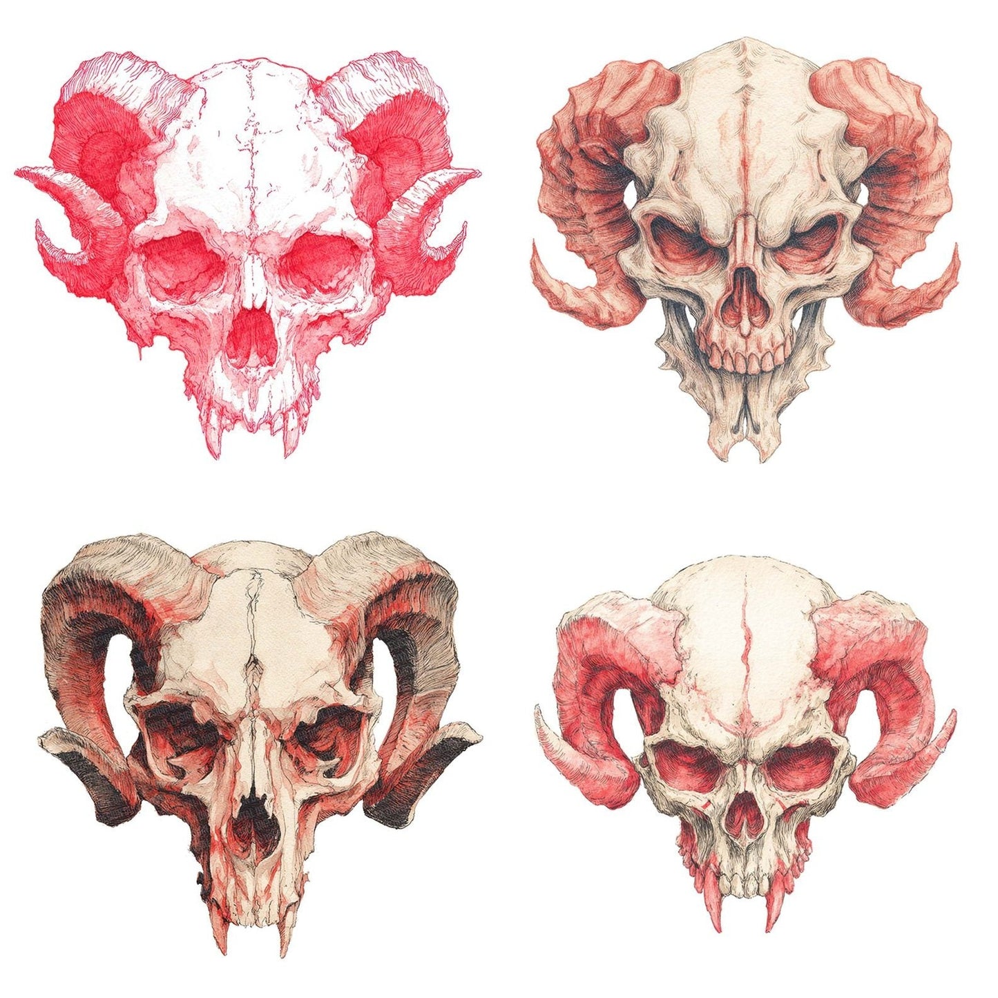 Halloween Watercolour Demon Skull Clipart Set (DDD005778)