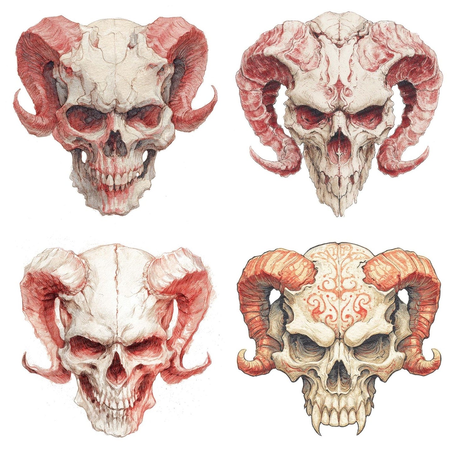 Halloween Watercolour Demon Skull Clipart Set (DDD005778)