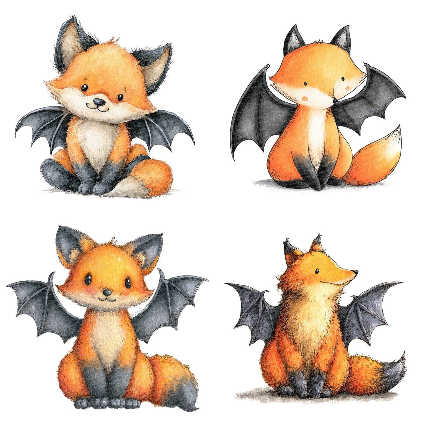 Halloween Watercolour Fox Bat Clipart Set (DDD005781)