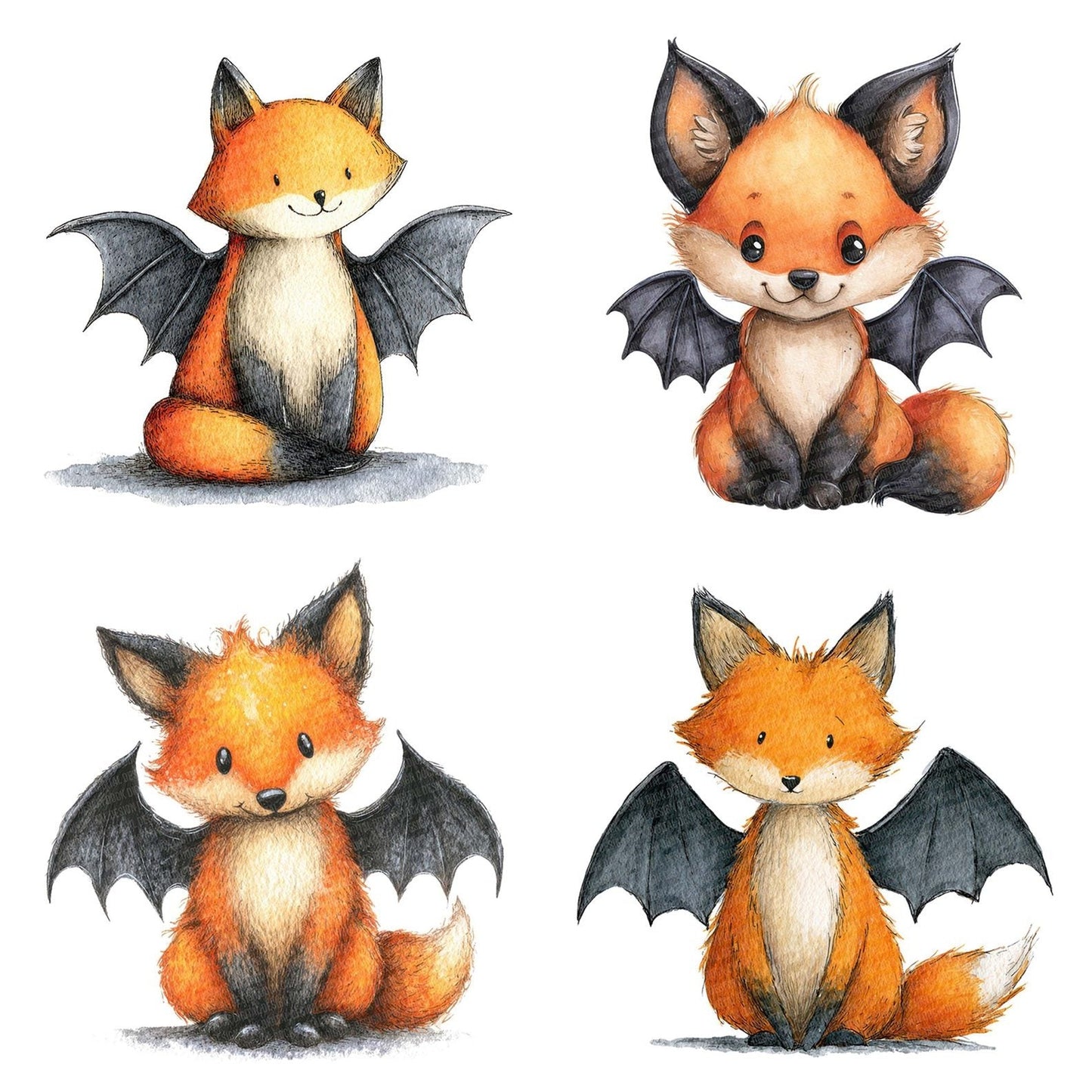 Halloween Watercolour Fox Bat Clipart Set (DDD005781)