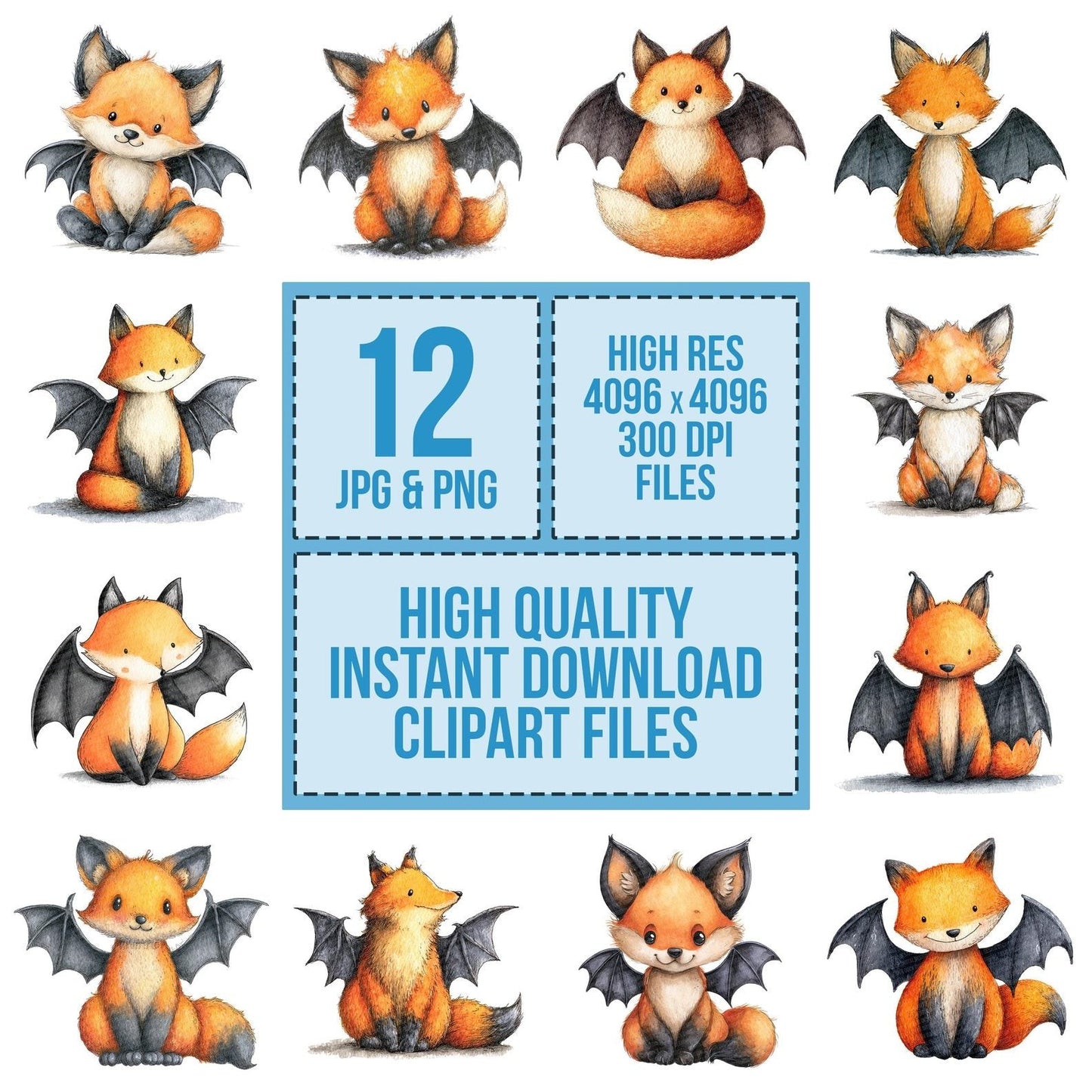 Halloween Watercolour Fox Bat Clipart Set (DDD005781)