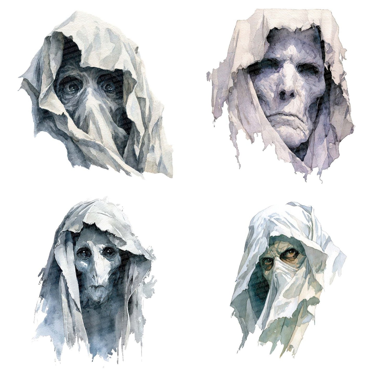 Halloween Watercolour Ghoul Portrait Clipart Set (DDD005783)