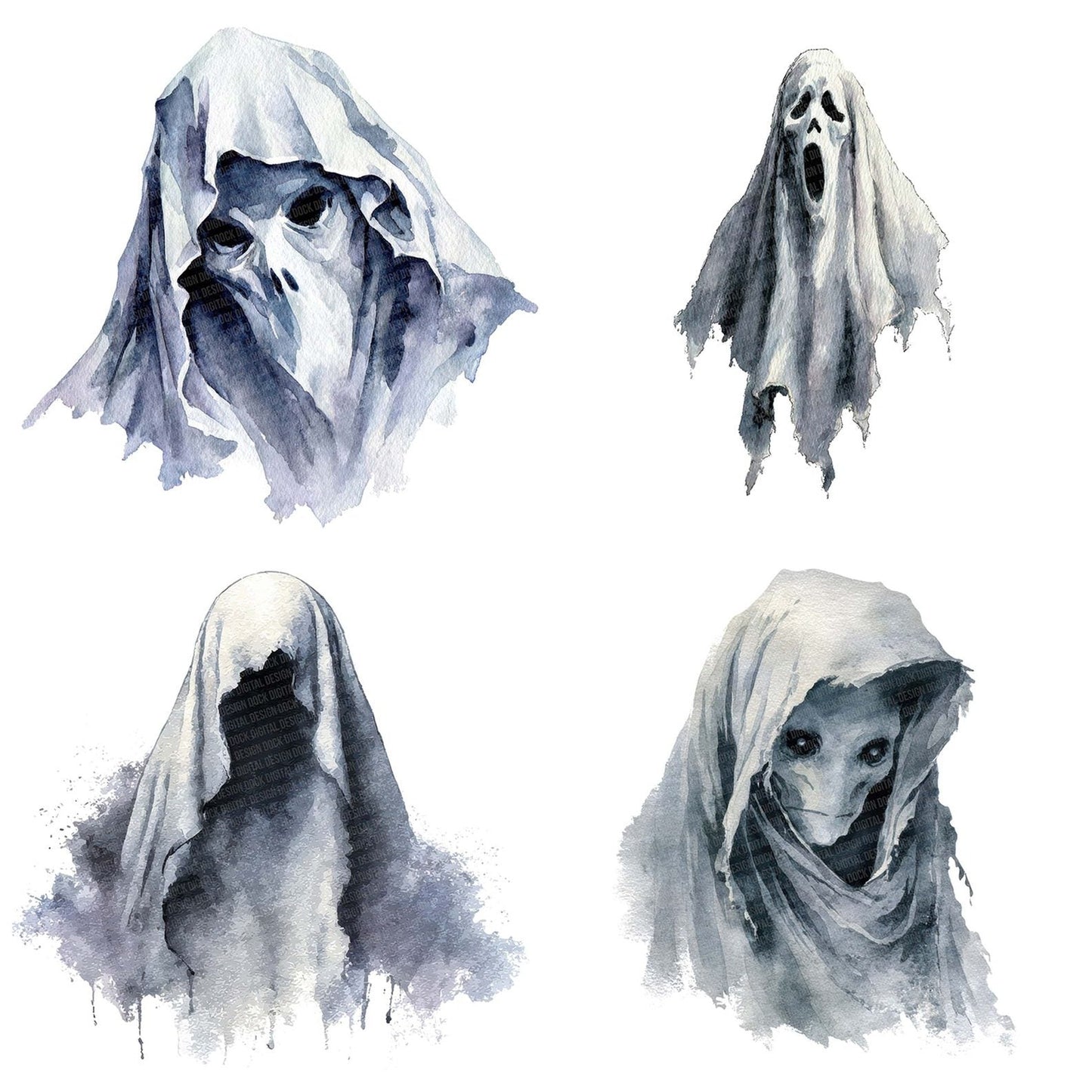 Halloween Watercolour Ghoul Portrait Clipart Set (DDD005783)