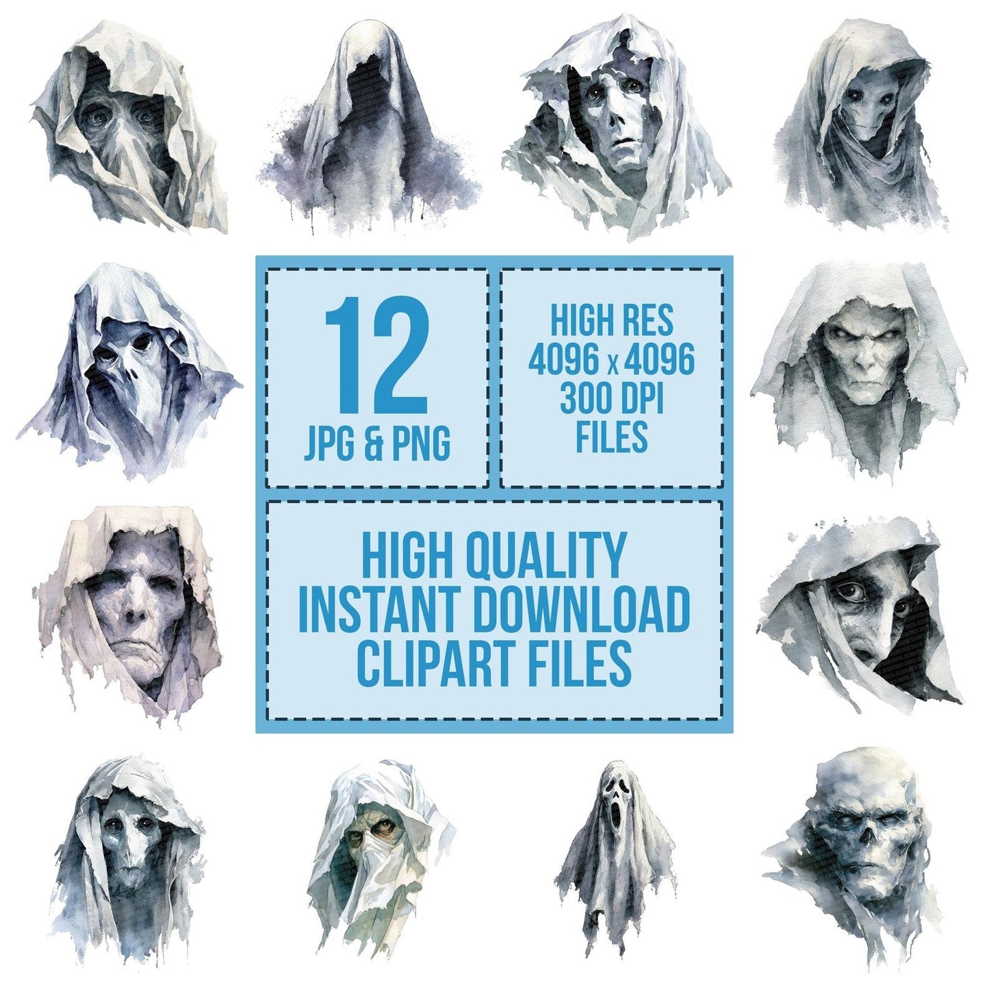 Halloween Watercolour Ghoul Portrait Clipart Set (DDD005783)