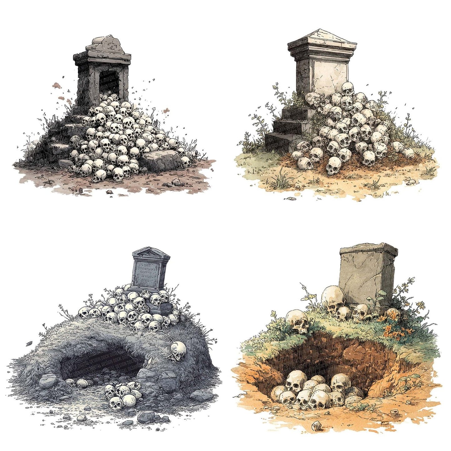 Halloween Watercolour Grave Skulls Clipart Set (DDD005785)