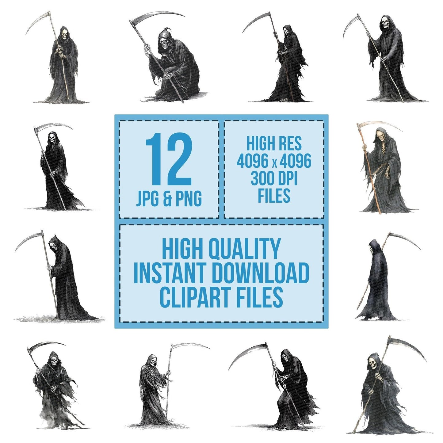 Halloween Watercolour Grim Reaper Clipart Set (DDD005786)