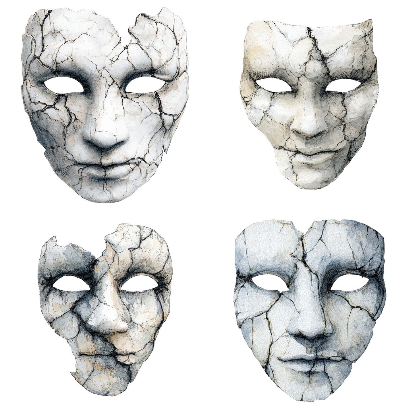 Halloween Watercolour Haunted Mask Clipart Set (DDD005787)